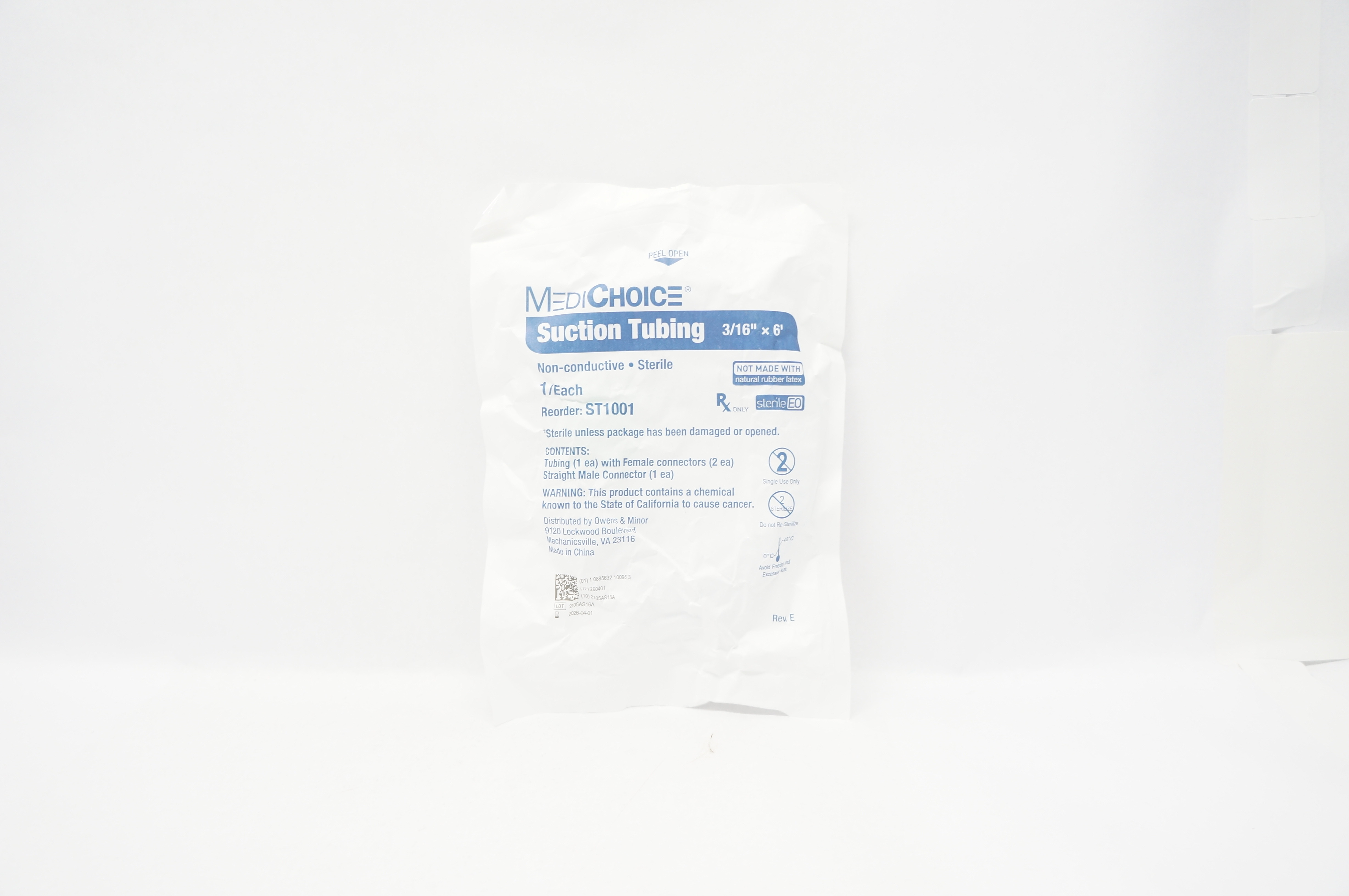 MediChoice ST1001 Suction Tubing Non-Conductive Sterile 3/16inch x 6ft