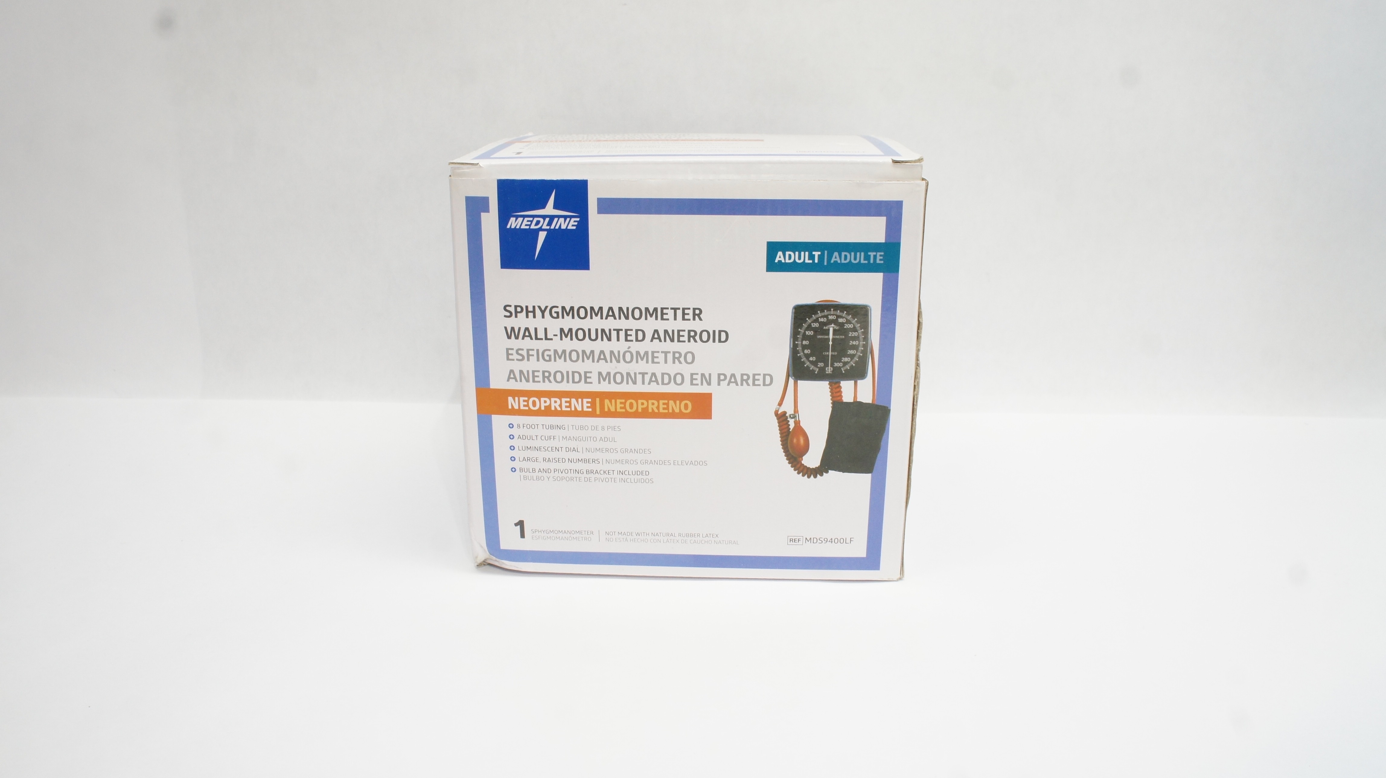 Medline MDS9400LF Sphygmomanometer Wall-Mounted Aneroid,Adult 8Ft Tubing