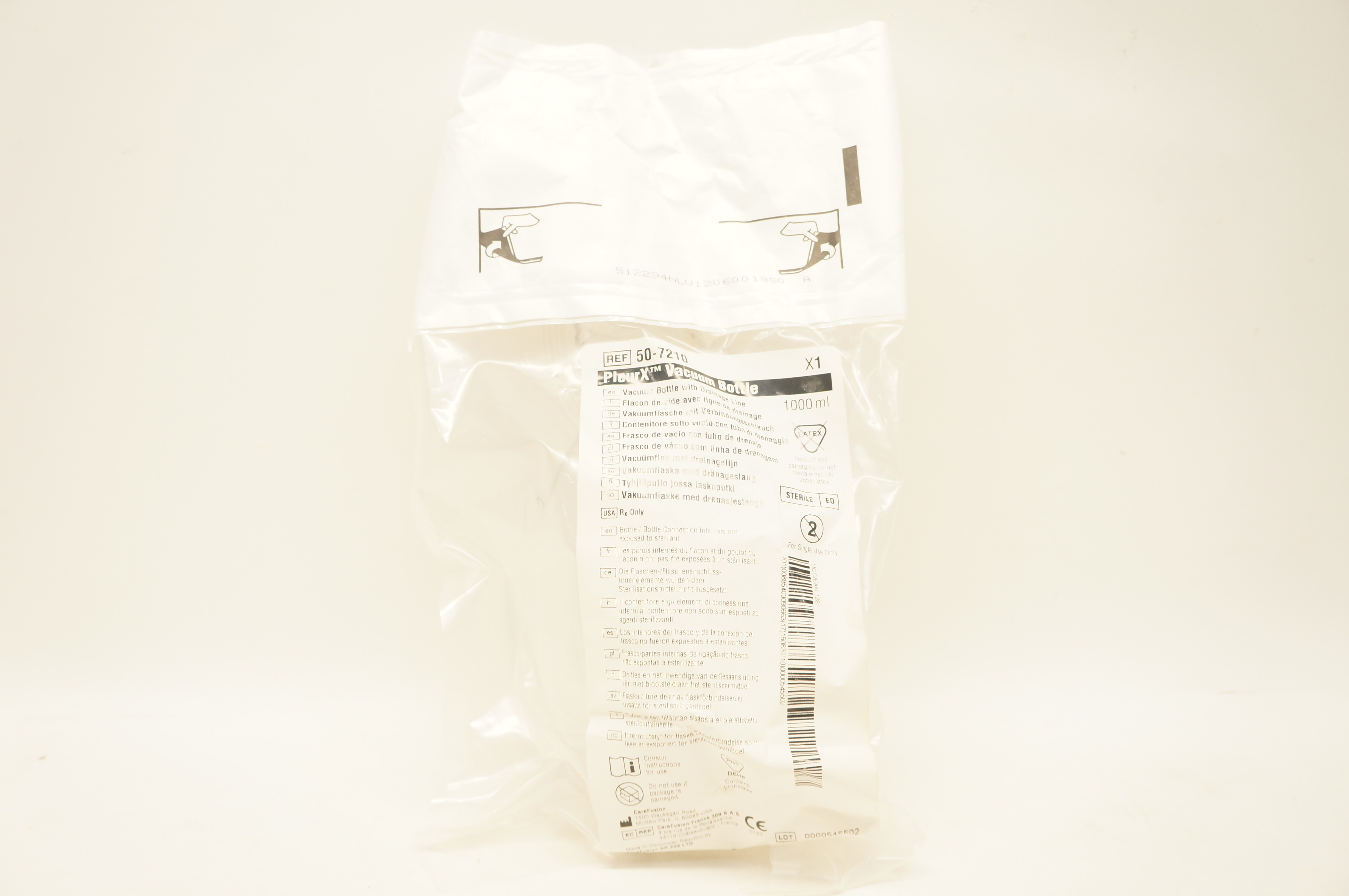 CareFusion 50-7210 PleurX Vacuum Bottle with Drainage Line 1000ml