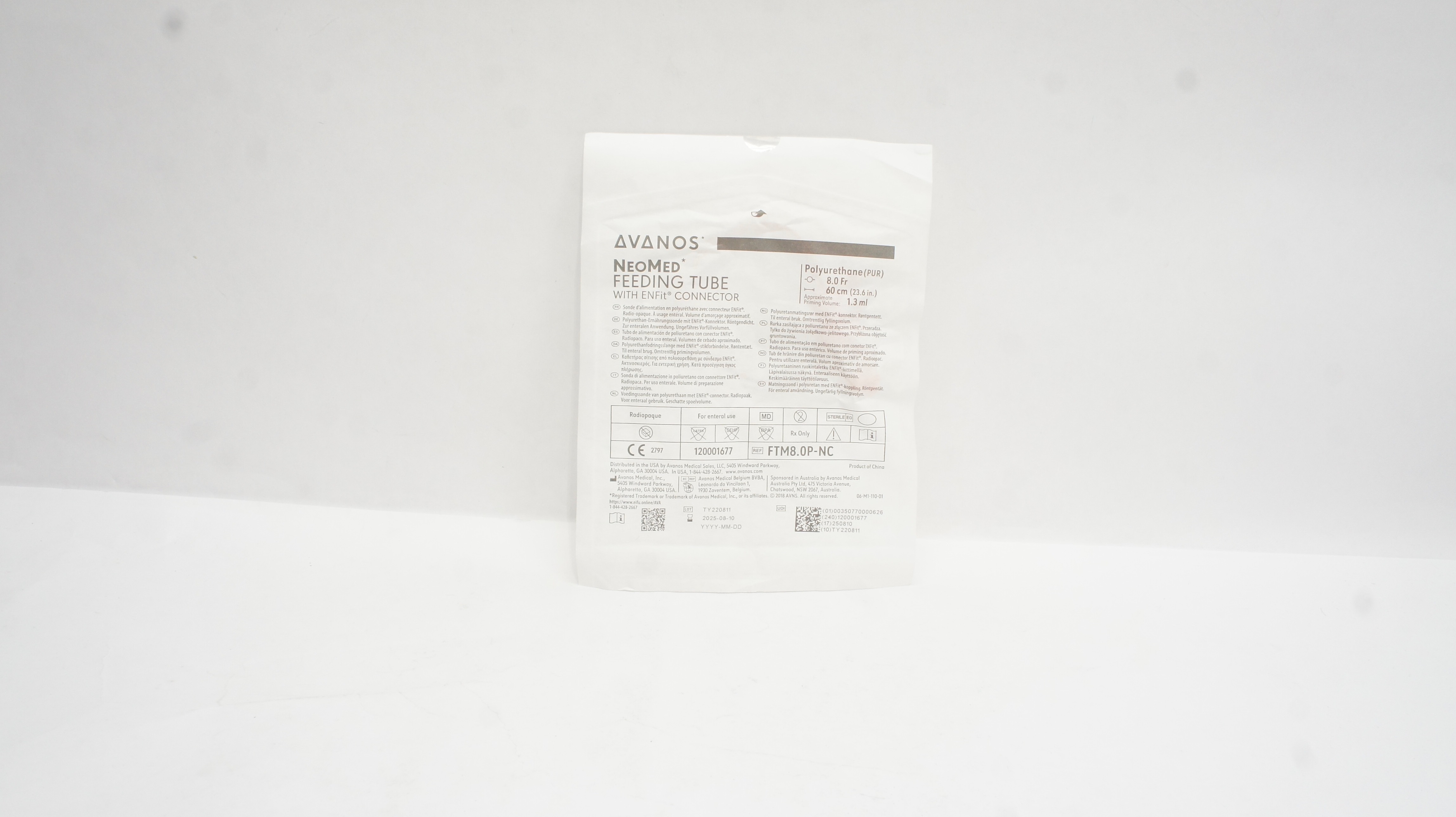 Avanos FTM8.0P-NC NeoMed Feeding Tube w/Connector 8.0Fr x 23.6inch