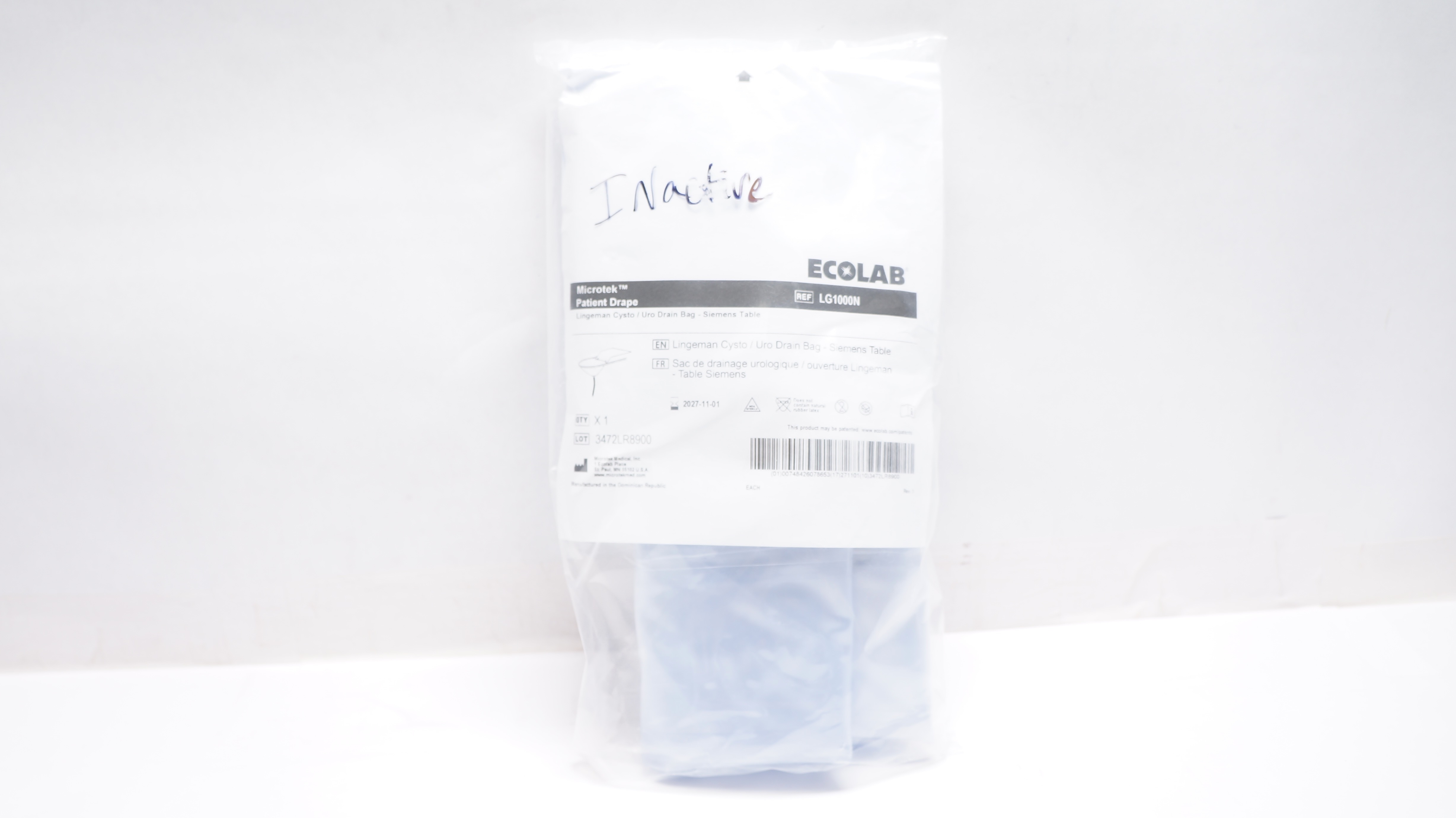 Microtek LG1000N Patient Drape Ecolab Lingeman Cysto/Uro Drain Bag-Siemens Table