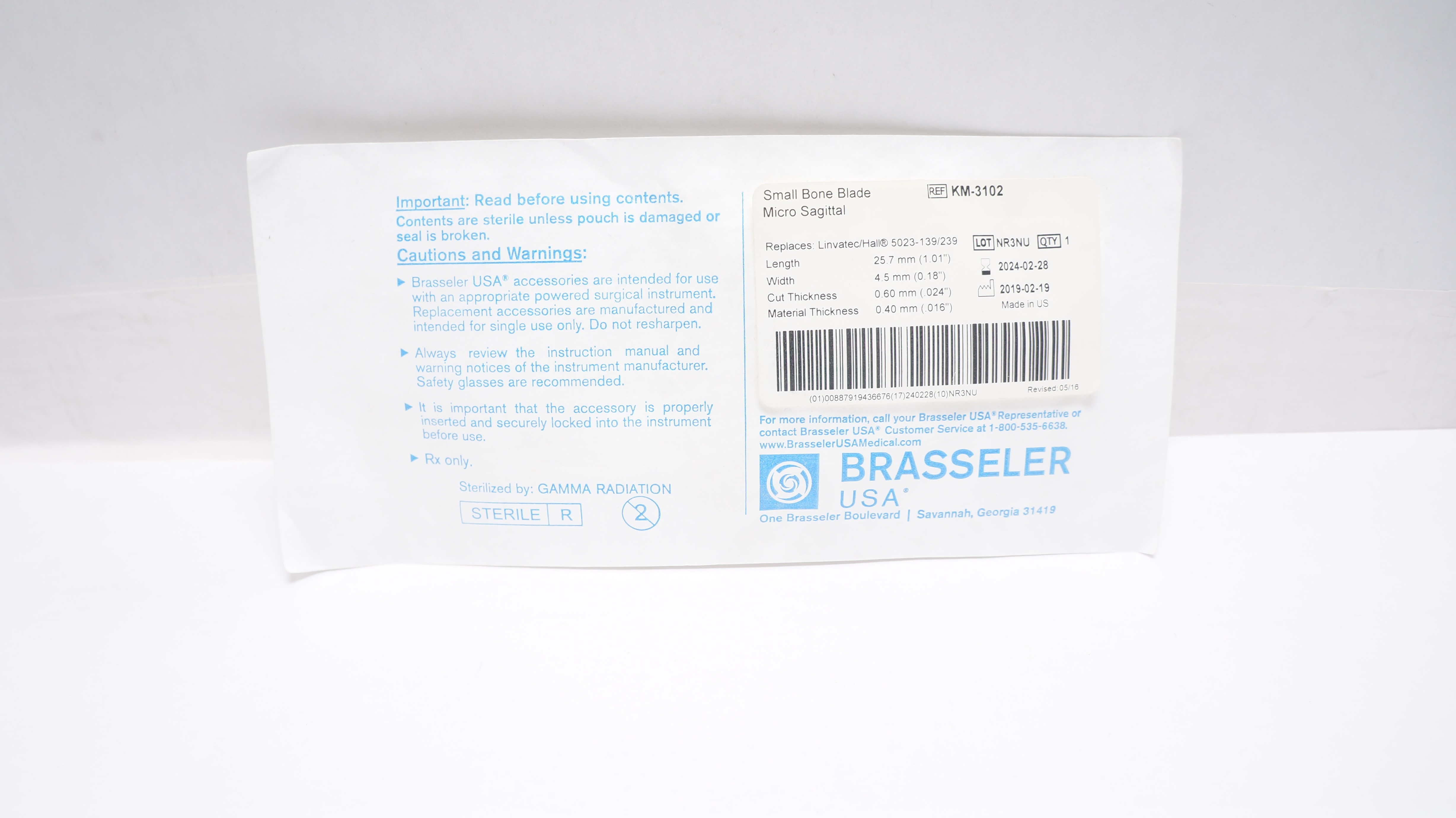 Brasseler KM-3102 Small Bone Blade 1.01 x 0.18 x .024 x .016inch (x)