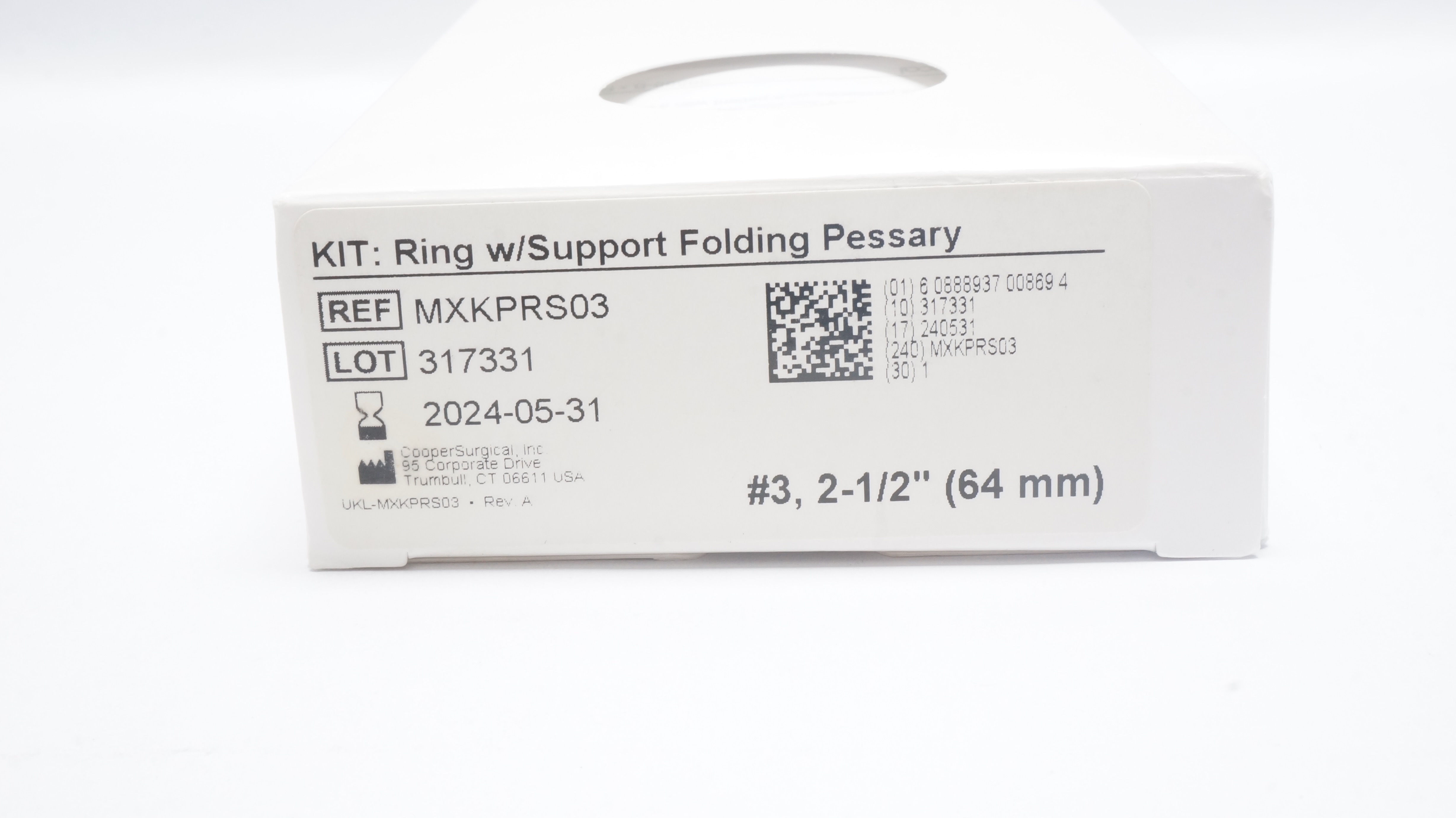 Cooper Surgical MXKPRS03 Pessary Kit: Ring W/Support Folding #3 2-1/2inch (x)