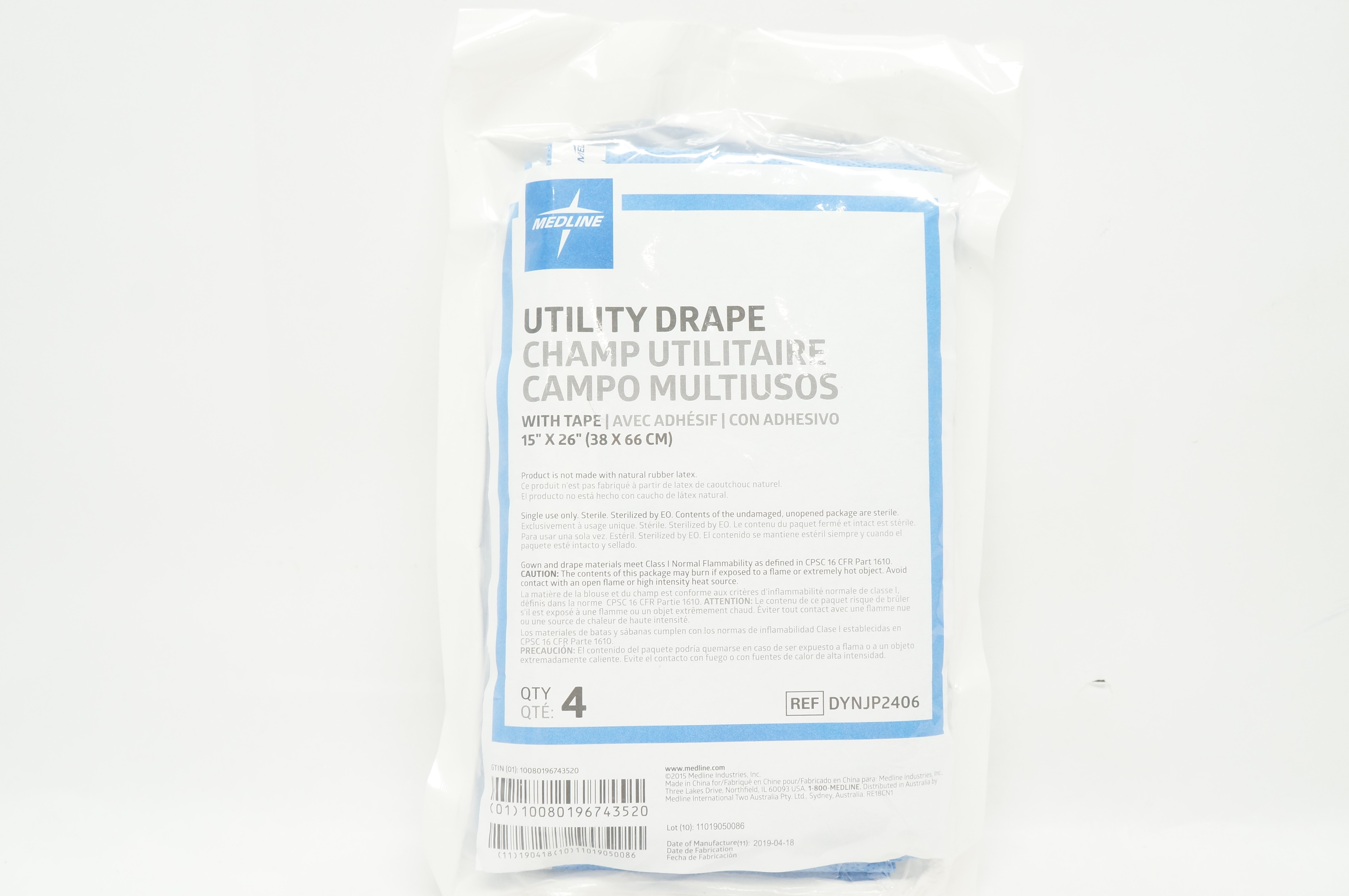 Medline DYNJP2406 Utility Drape with Tape 15 inch x 26 inch - Pack of 4