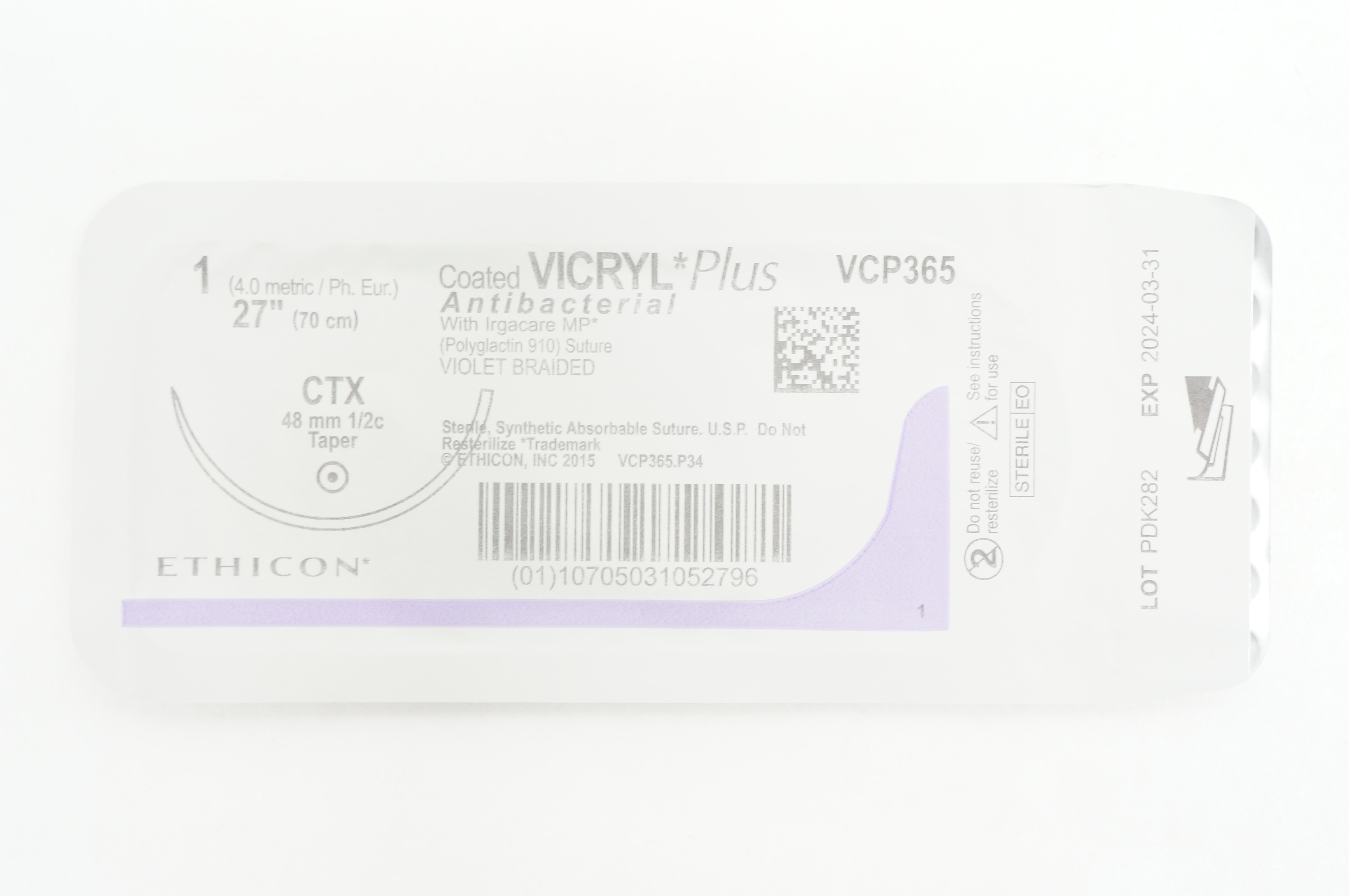 Ethicon VCP365 1 VICRYL, CTX, 48mm 1/2c Taper, 27inch