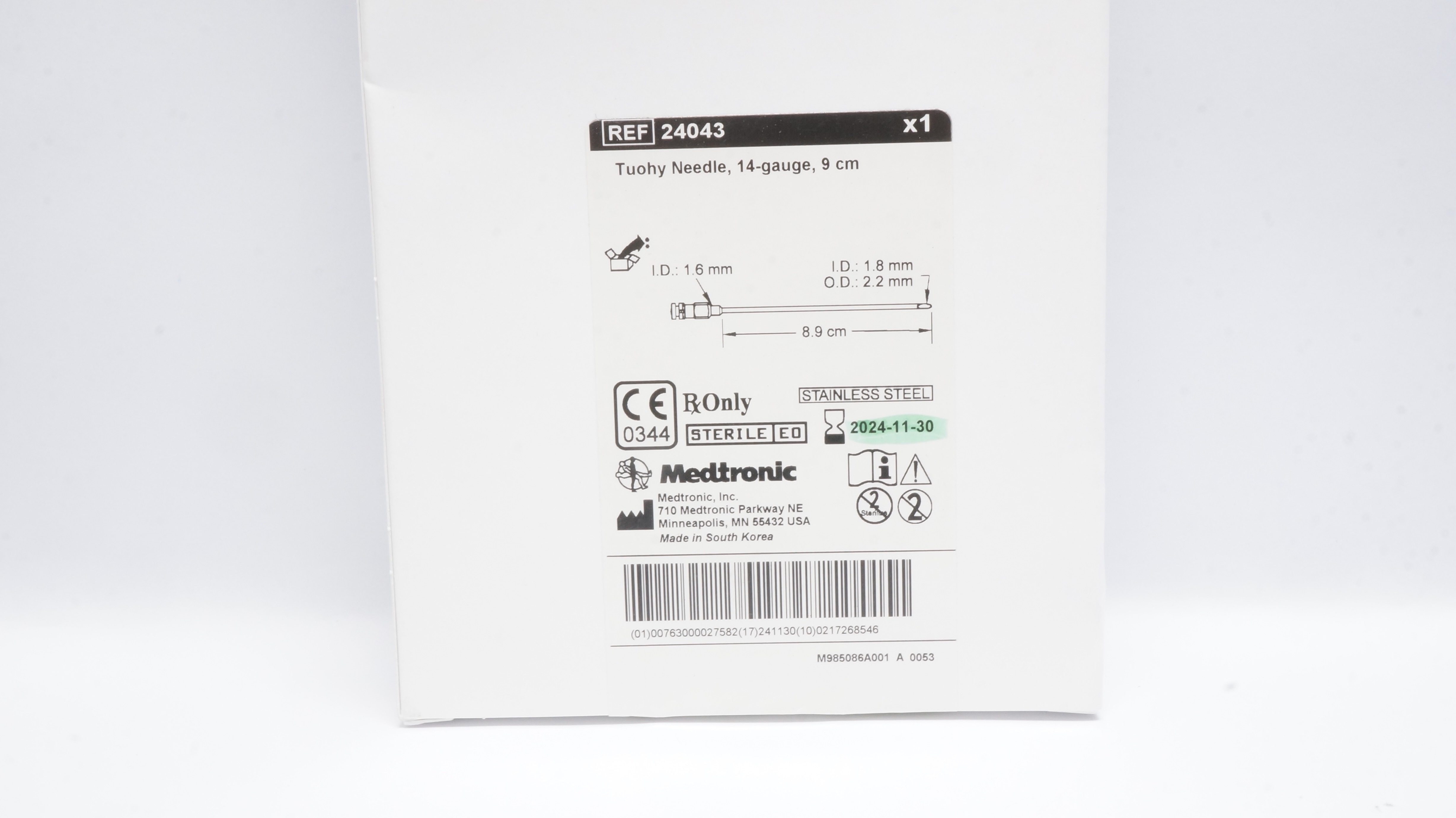 Medtronic 24043 Tuohy Ndle 14ga x 9cm