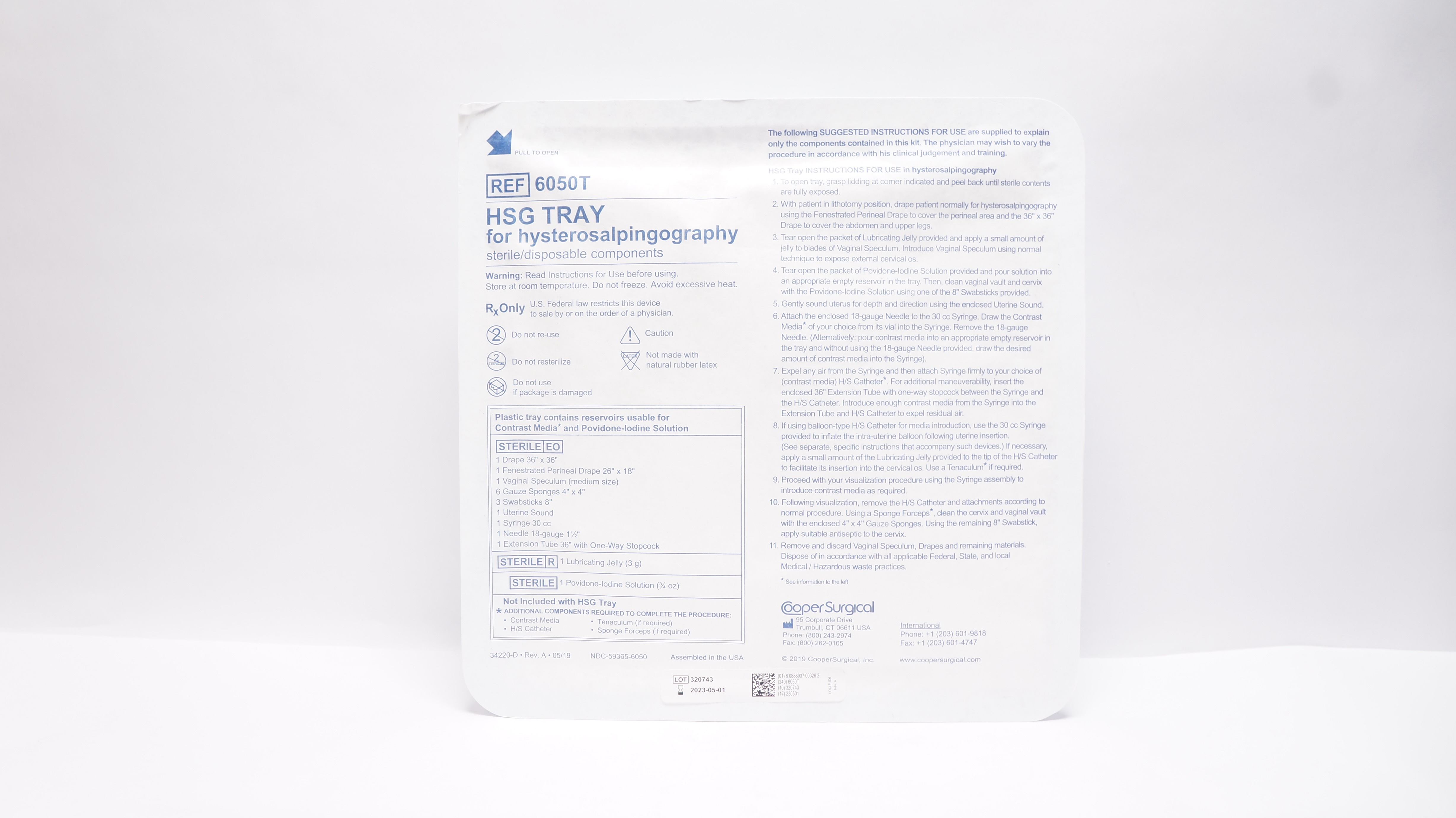 Cooper Surgical 6050T HSG Tray Sterile/Disposable Components (x)