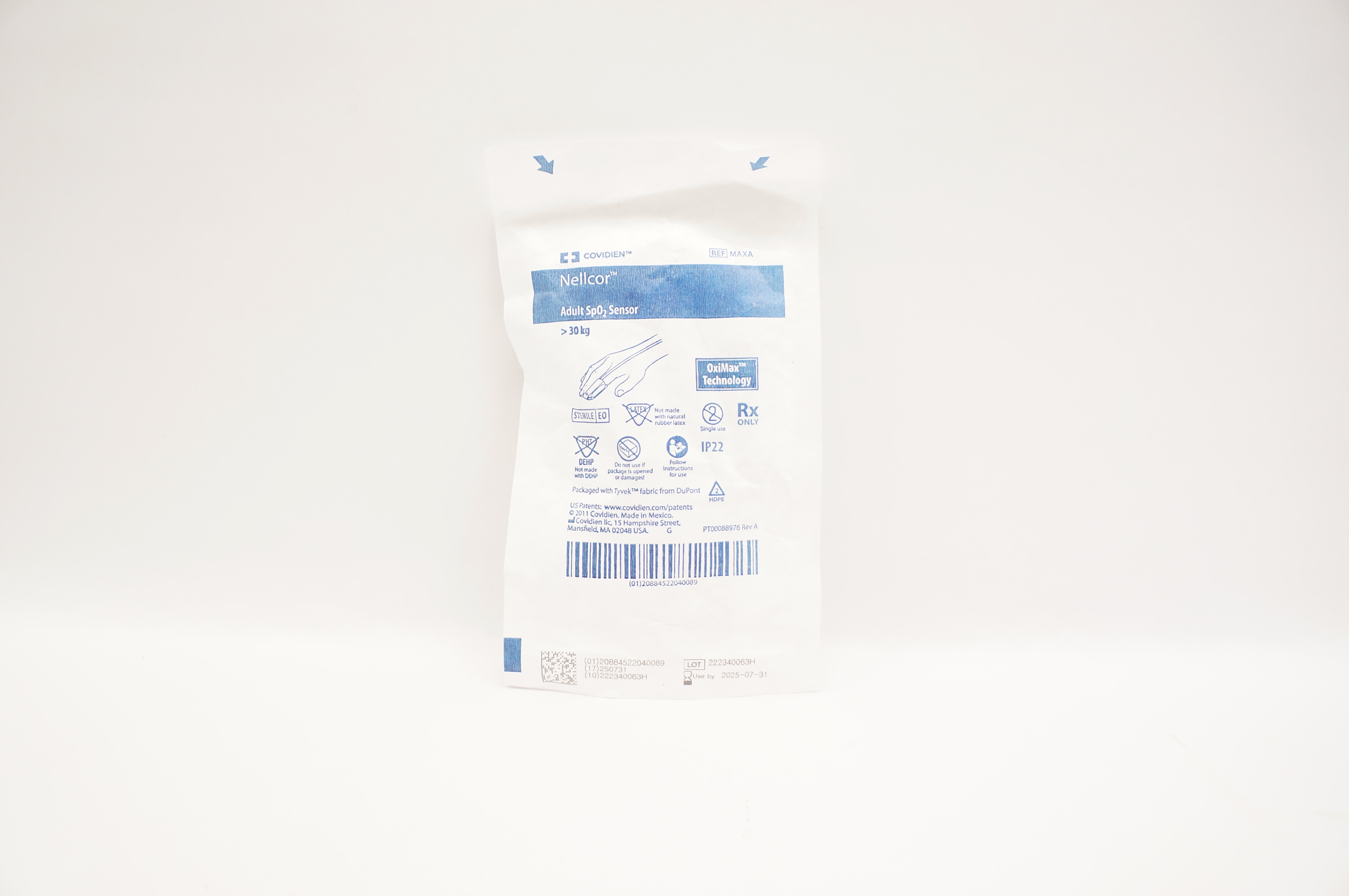 Covidien MAXA Nellcor Adult SpO2 Sensor >30kg OxiMax Technology