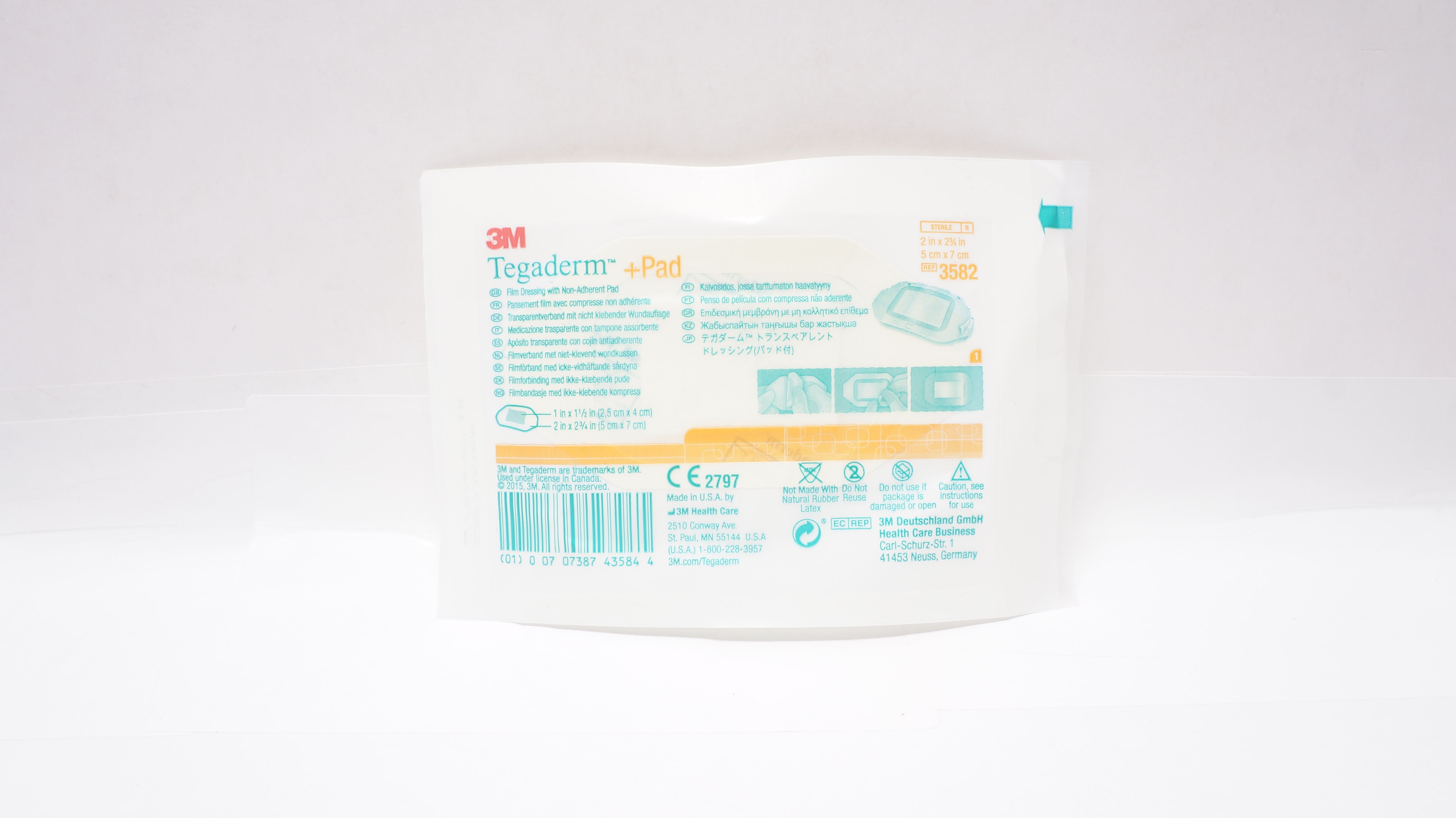 3M 3582 Tegaderm Film Dressing W/Non-Adherent Pad 2inch x 2-3/4inch