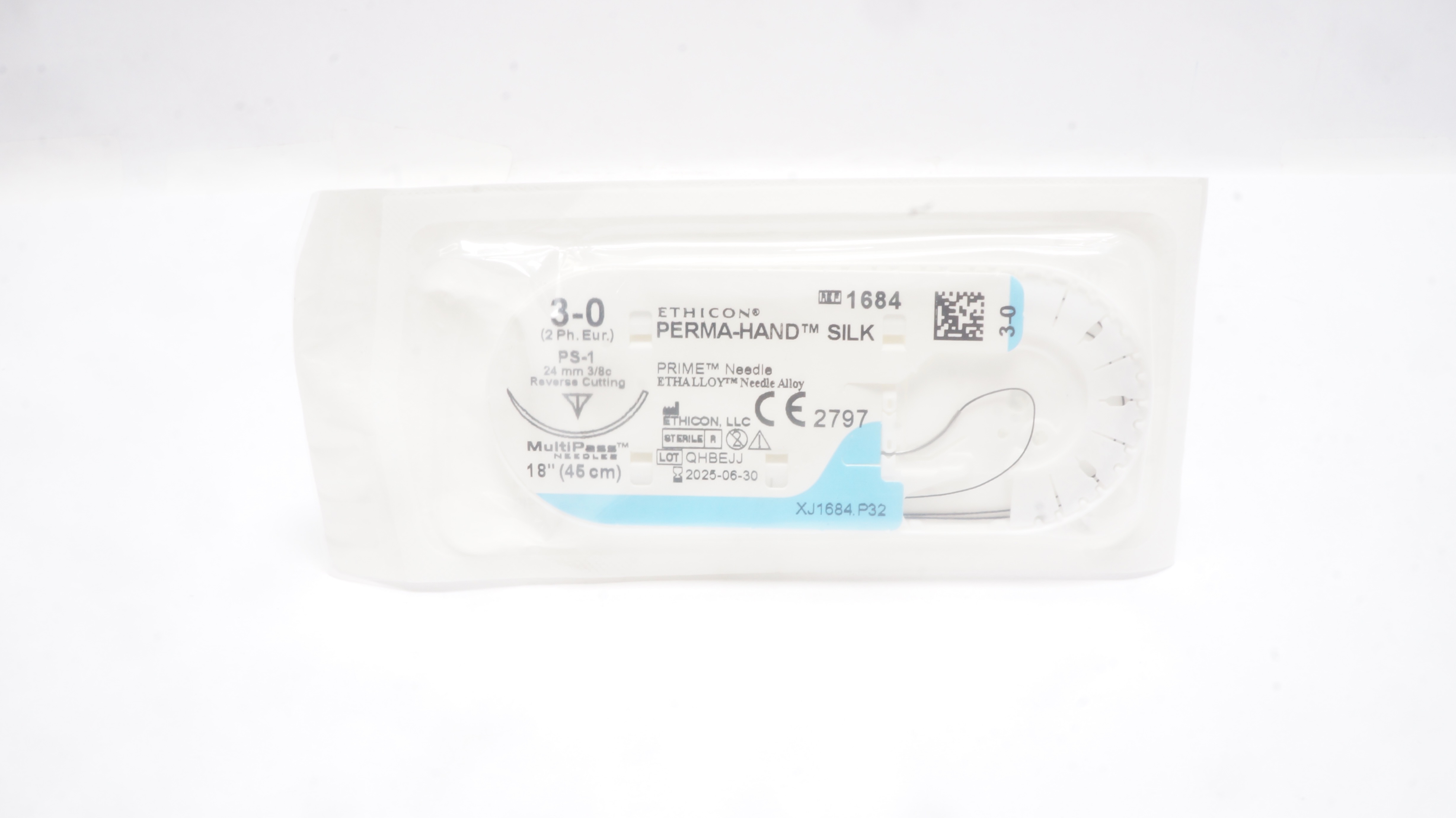 Ethicon 1684 3-0 Perma-Hand Silk Stre PS-1 24mm 3/8c Reverse Cutting, 18inch