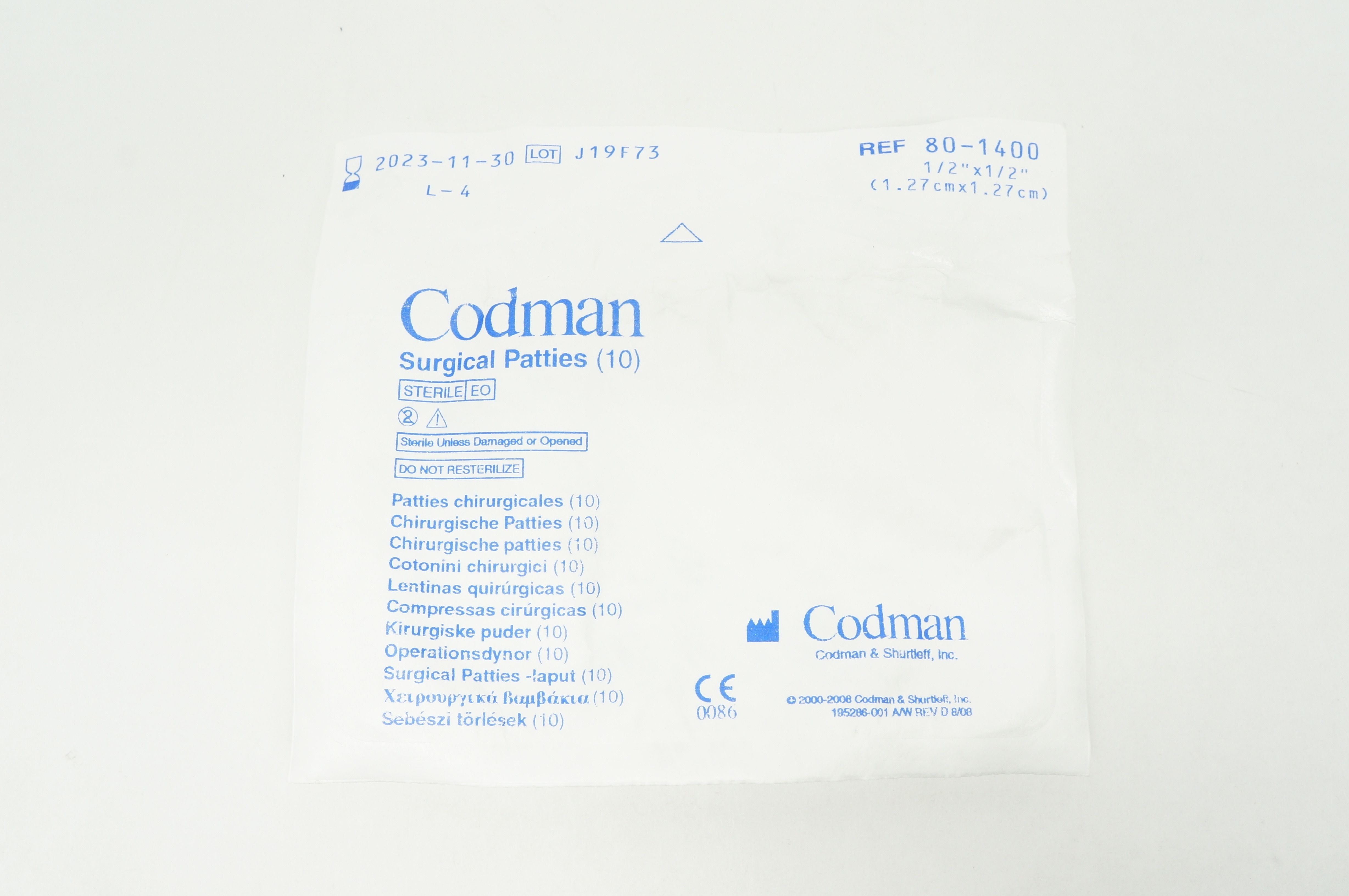 Codman 80-1400 Surgical Patties, 1/2inch x 1/2inch - Pack of 10