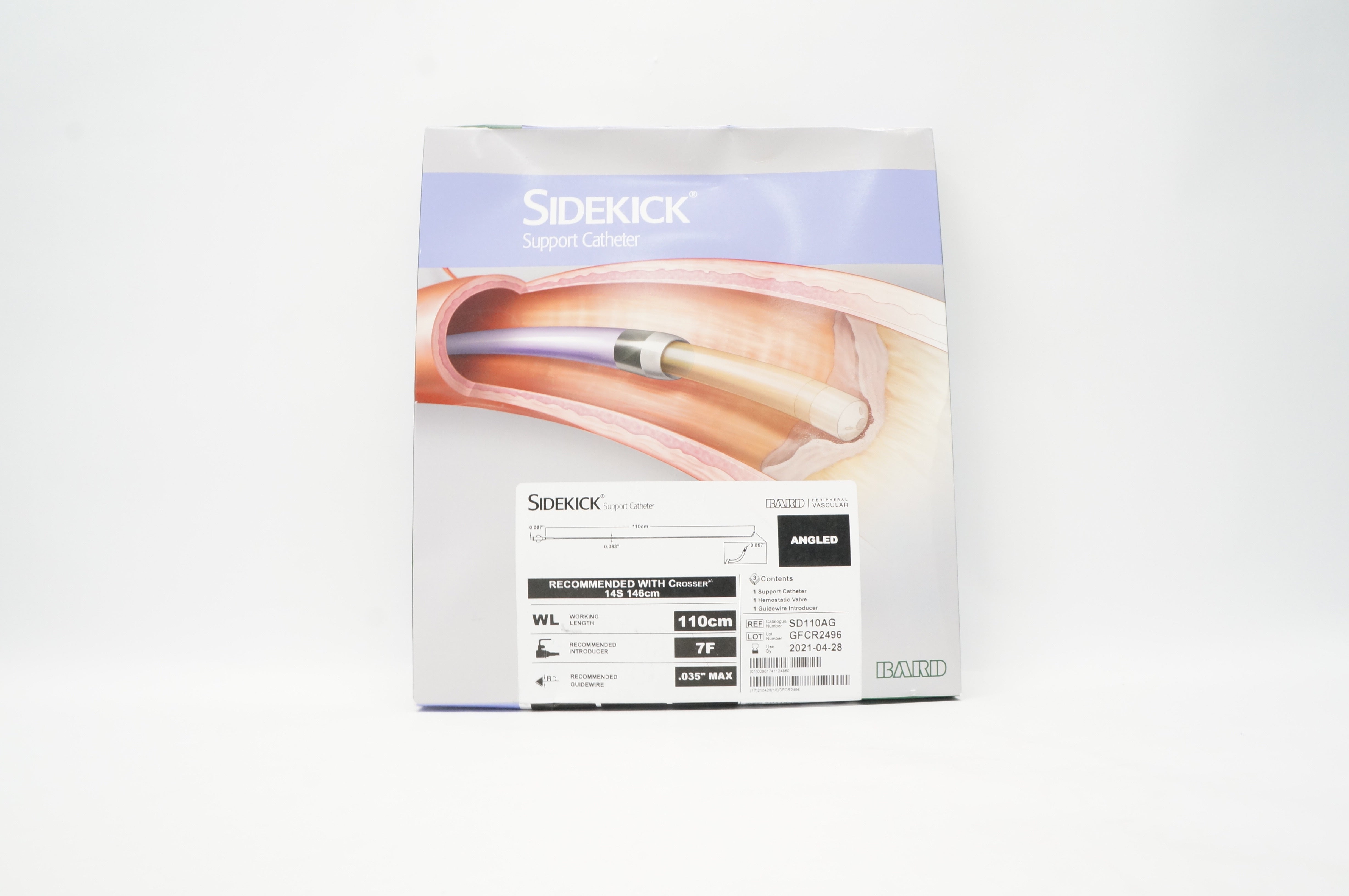 Bard SD110AG Sidekick Support Cath. Angled 110cm x 7F x .035 inch Max (x)