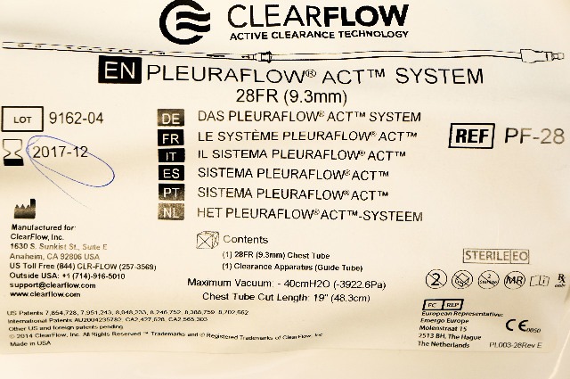 ClearFlow PF-28 PLEURAFLOW ACT System 28Fr. (x)