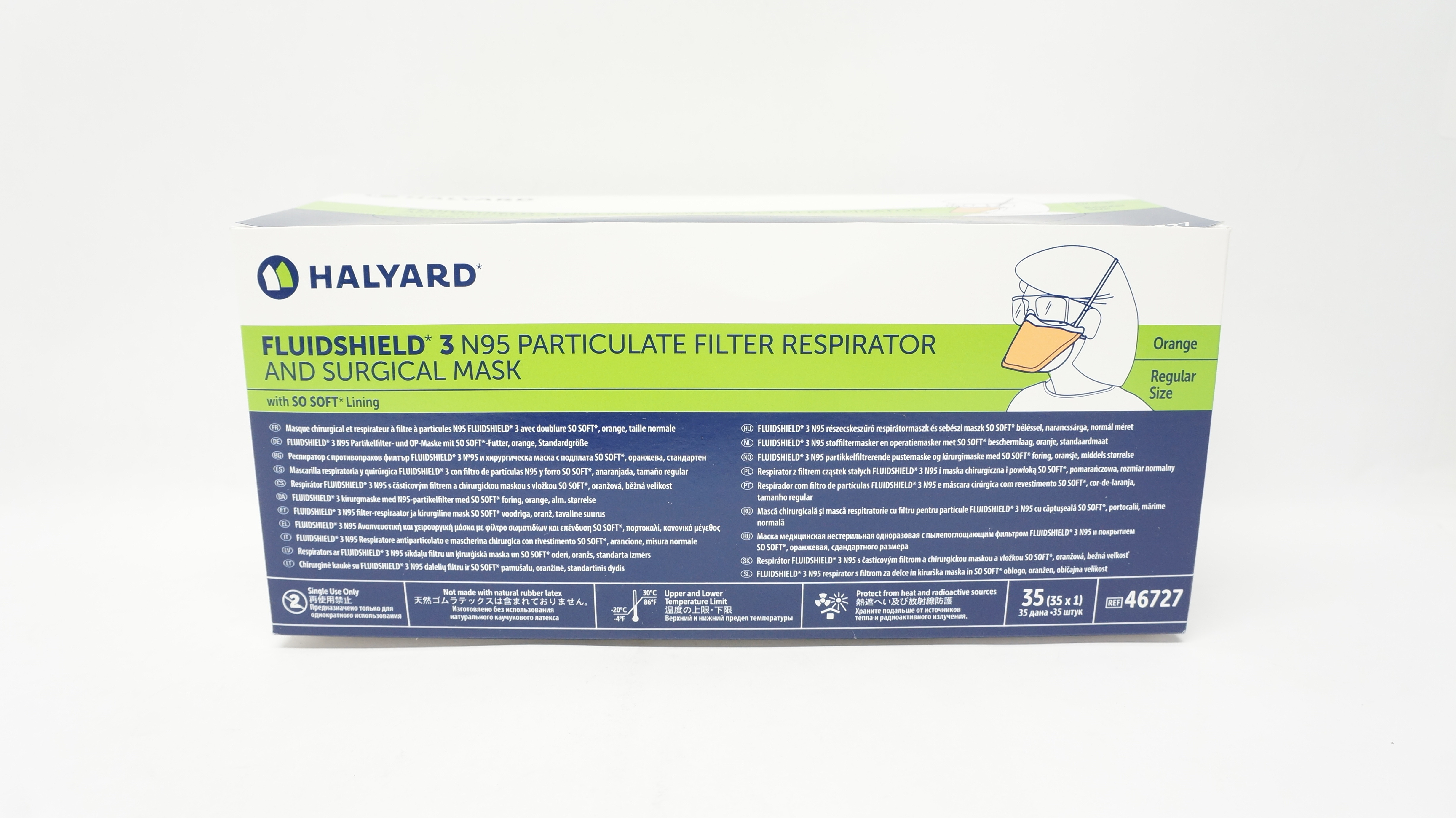 Halyard 46727 Fluidshield 3 N95 Filter Respirator And Surgical Mask - Box of 35