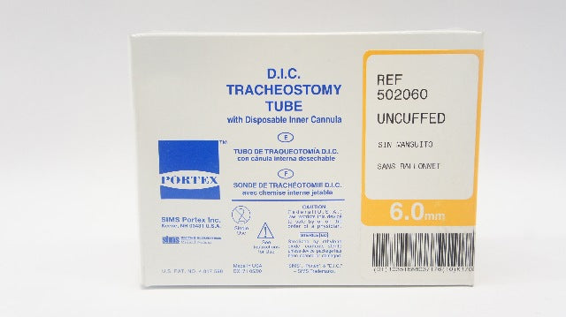 Sims 502060 Portex Uncuffed D.I.C. Tracheostomy Tube 6.0mm w/Inner Cannula (x)