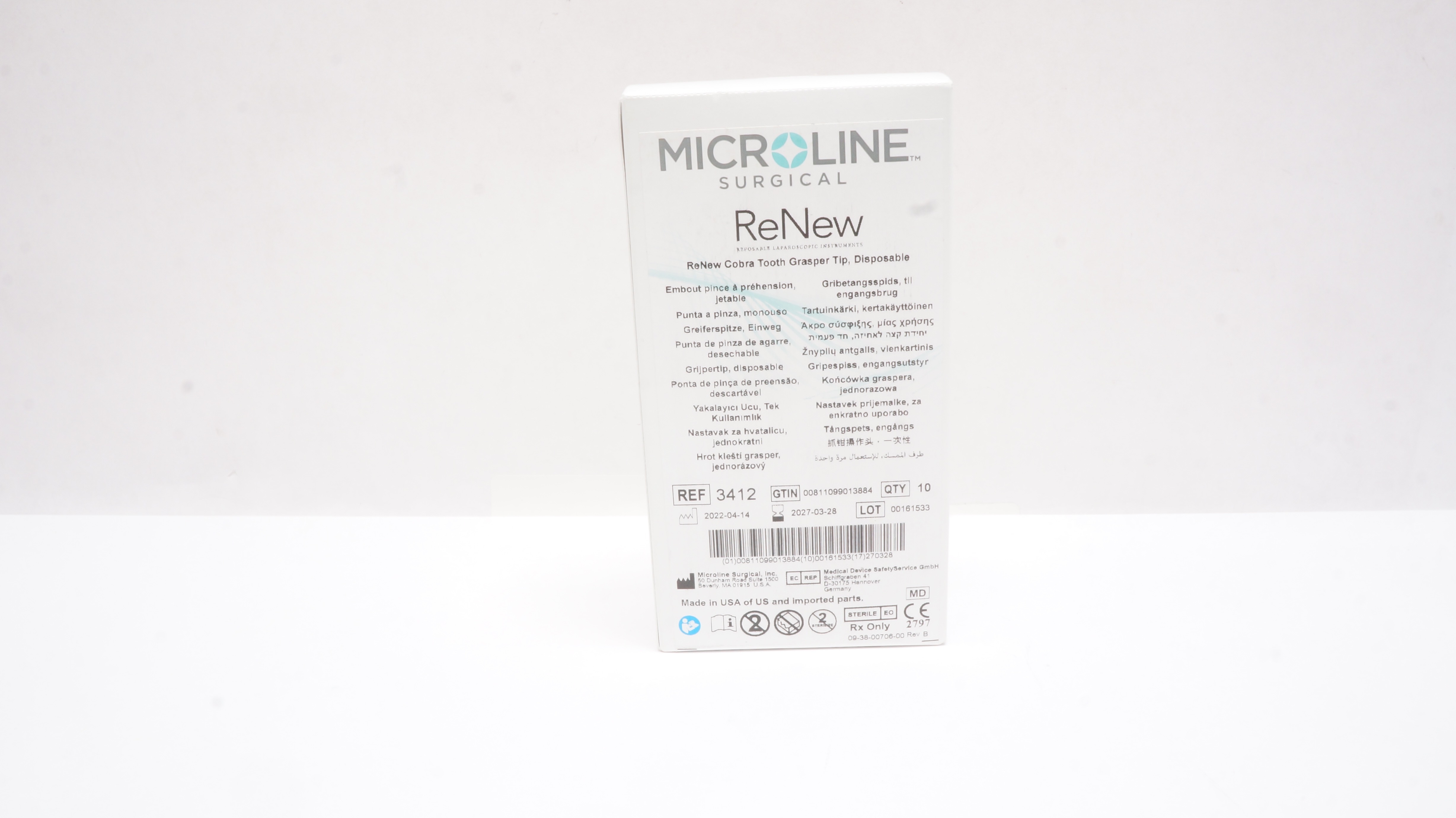 Microline Surgical 3412 ReNew Cobra Tooth Grasper Tip, Disposable - Box of 10