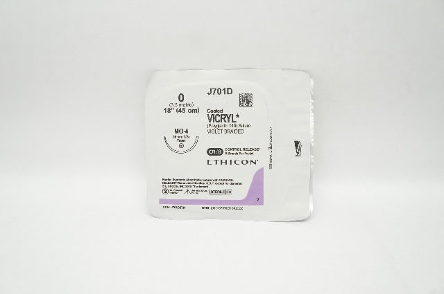 Ethicon J701D 0 Coated VICRYL Polyglactin Stre MO-4 36mm 1/2c Taper, 18inch