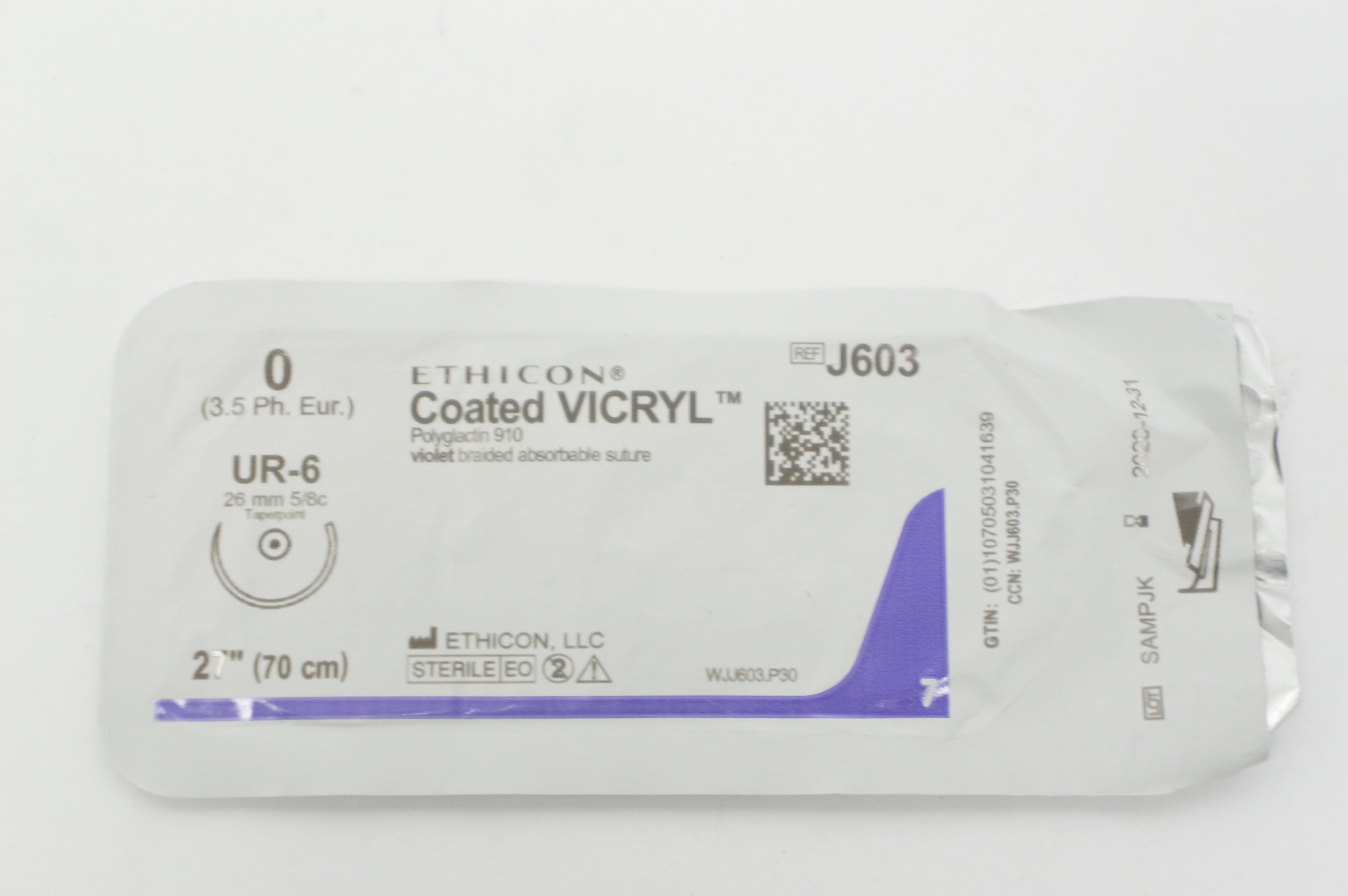 Ethicon J603 0 Coated VICRYL Braided Stre UR-6 26mm 5/8c Taperpoint, 27inch