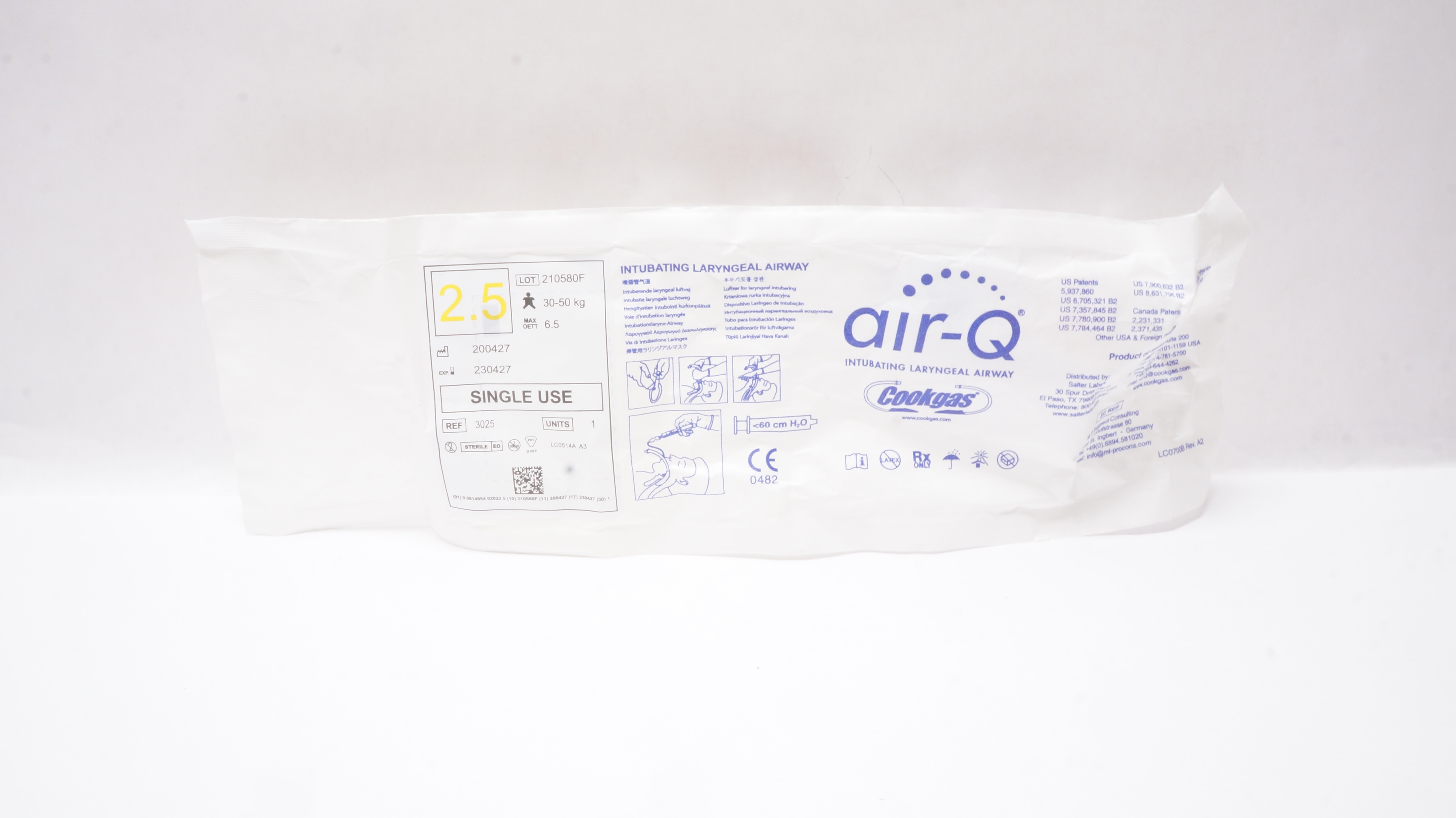 Cookgas 3025 Air-Q Intubating Laryngeal Airway Size 2.5 30-50kg