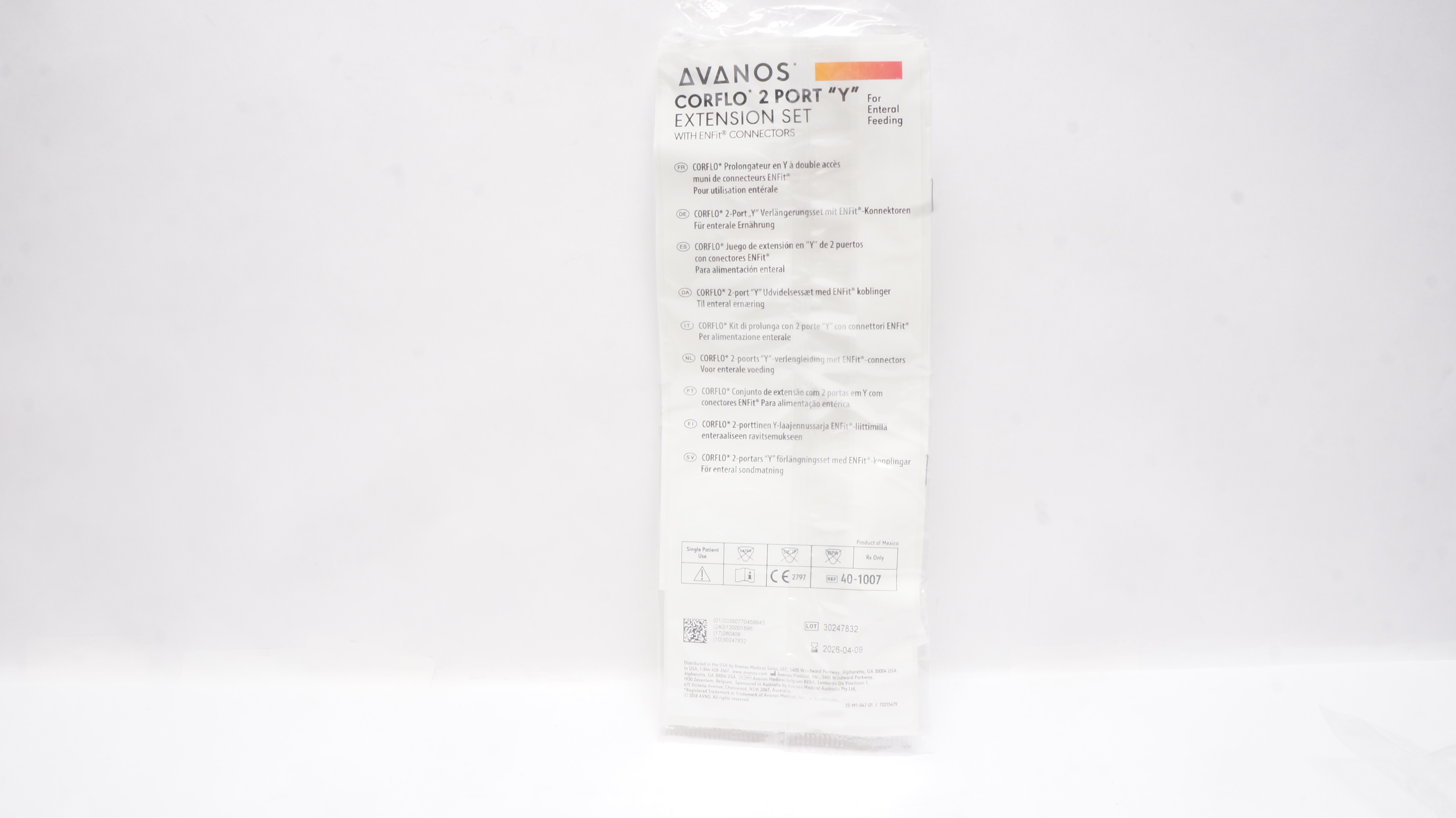 Avanos 40-1007 Corflo 2 Port "Y" Extension Set w/ENFit Connectors