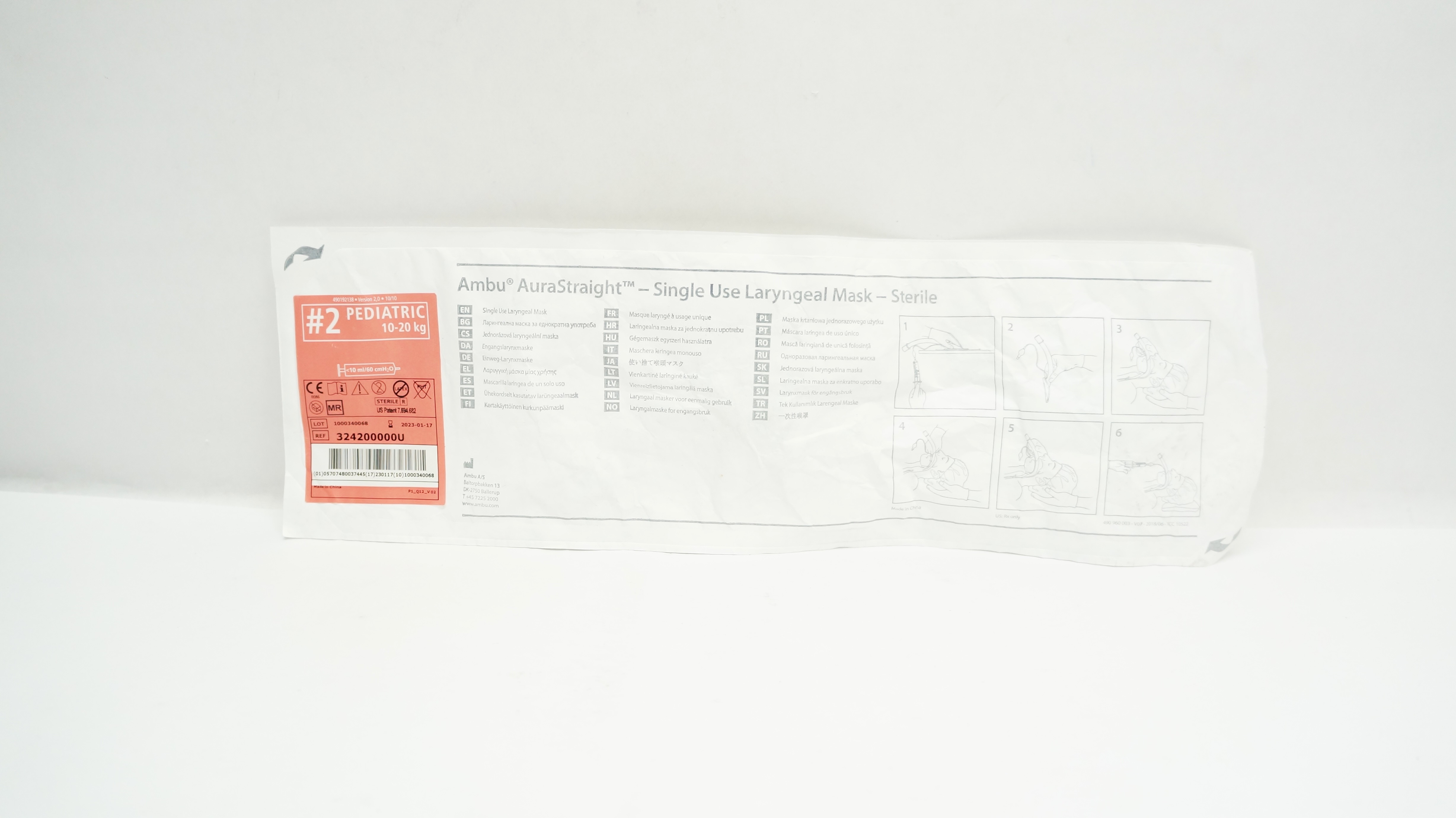 Ambu 324200000U AuraStraight Laryngeal Mask, Sterile #2, Pediatric 10 - 20kg (x)