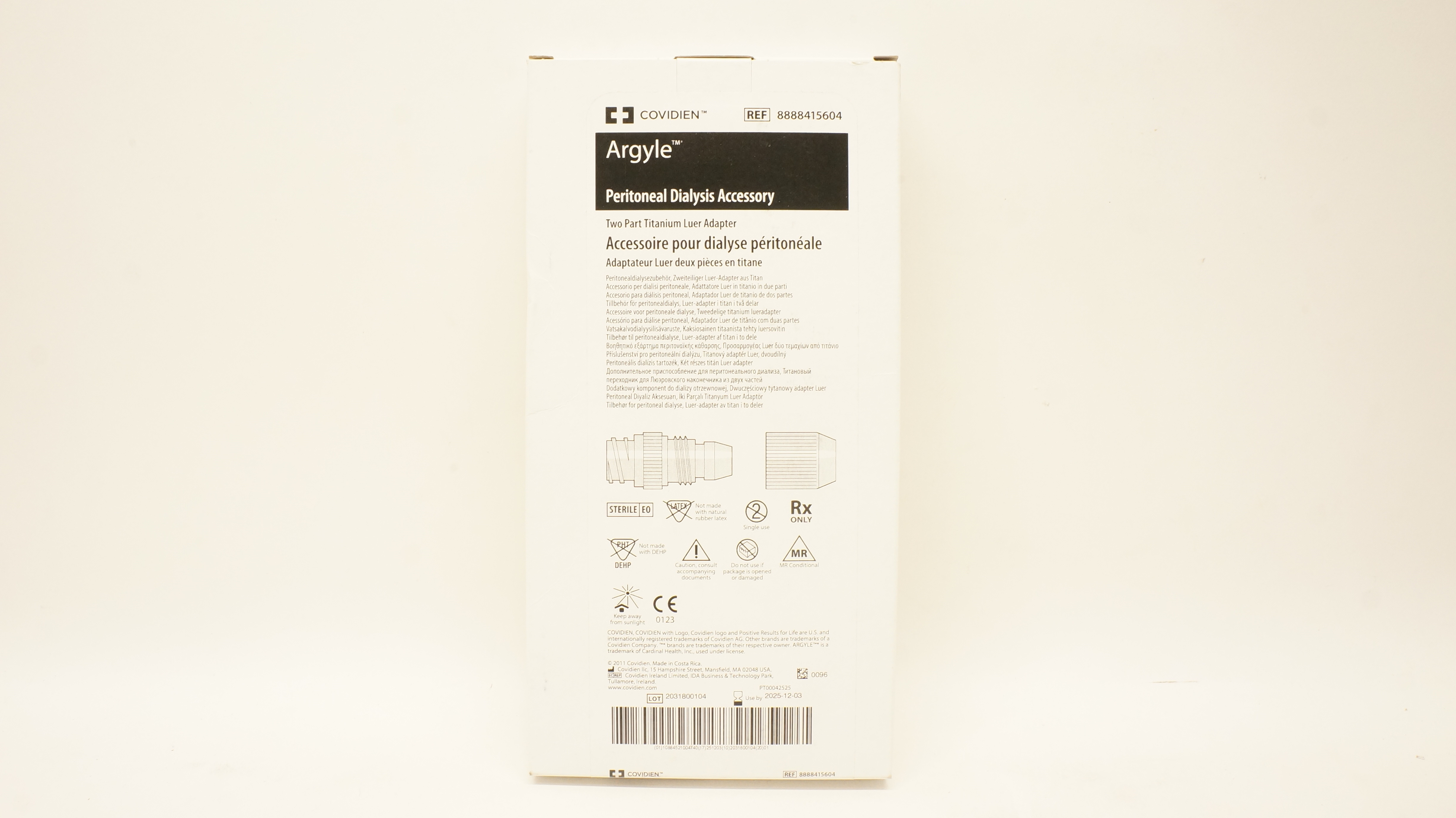 Covidien 8888415604 Argyle Peritoneal Dialysis Accessory Two Part Titanium Luer