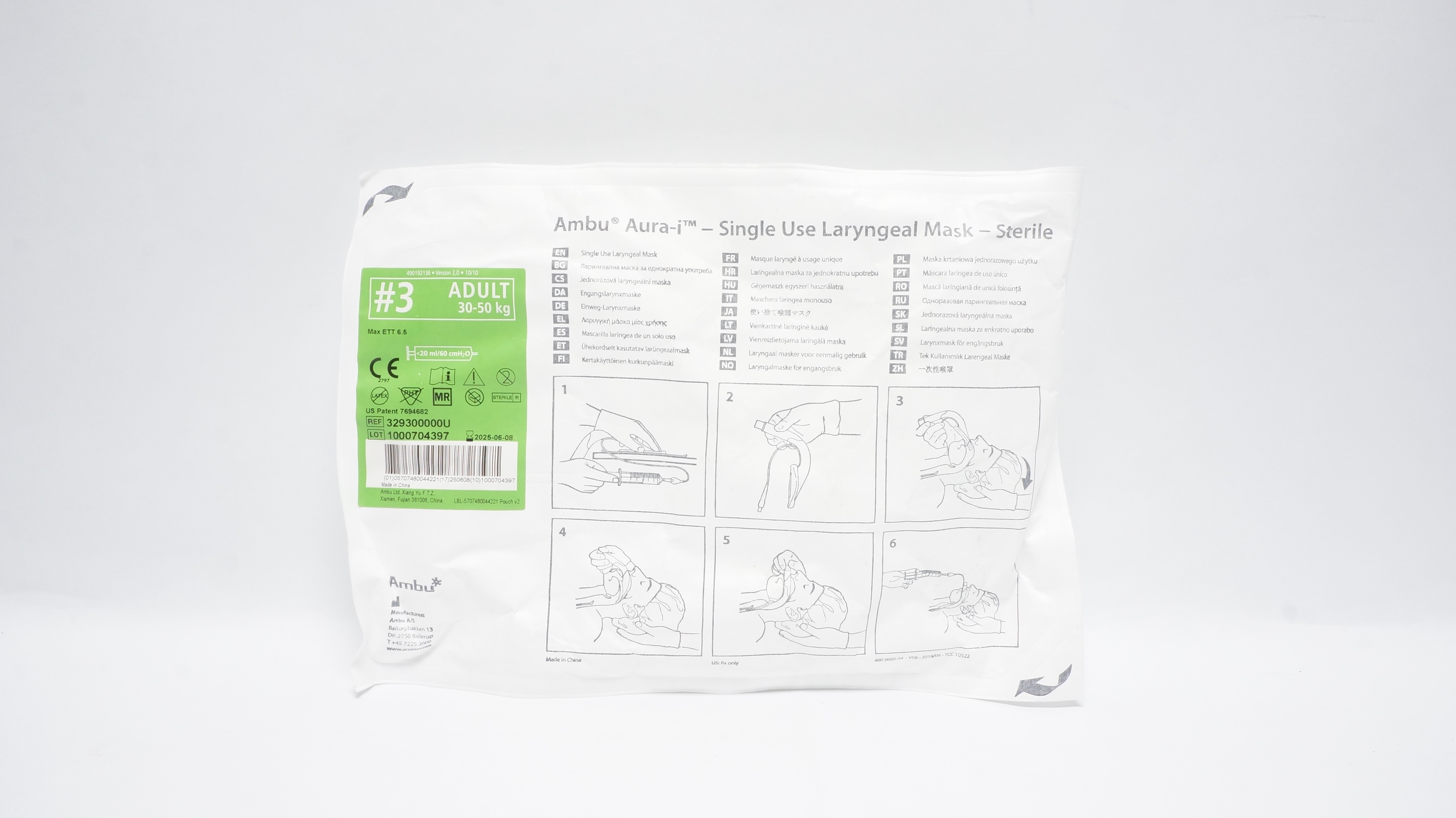 Ambu 329300000U Aura-i Laryngeal Mask - Sterile, Size #3 Adult (x)