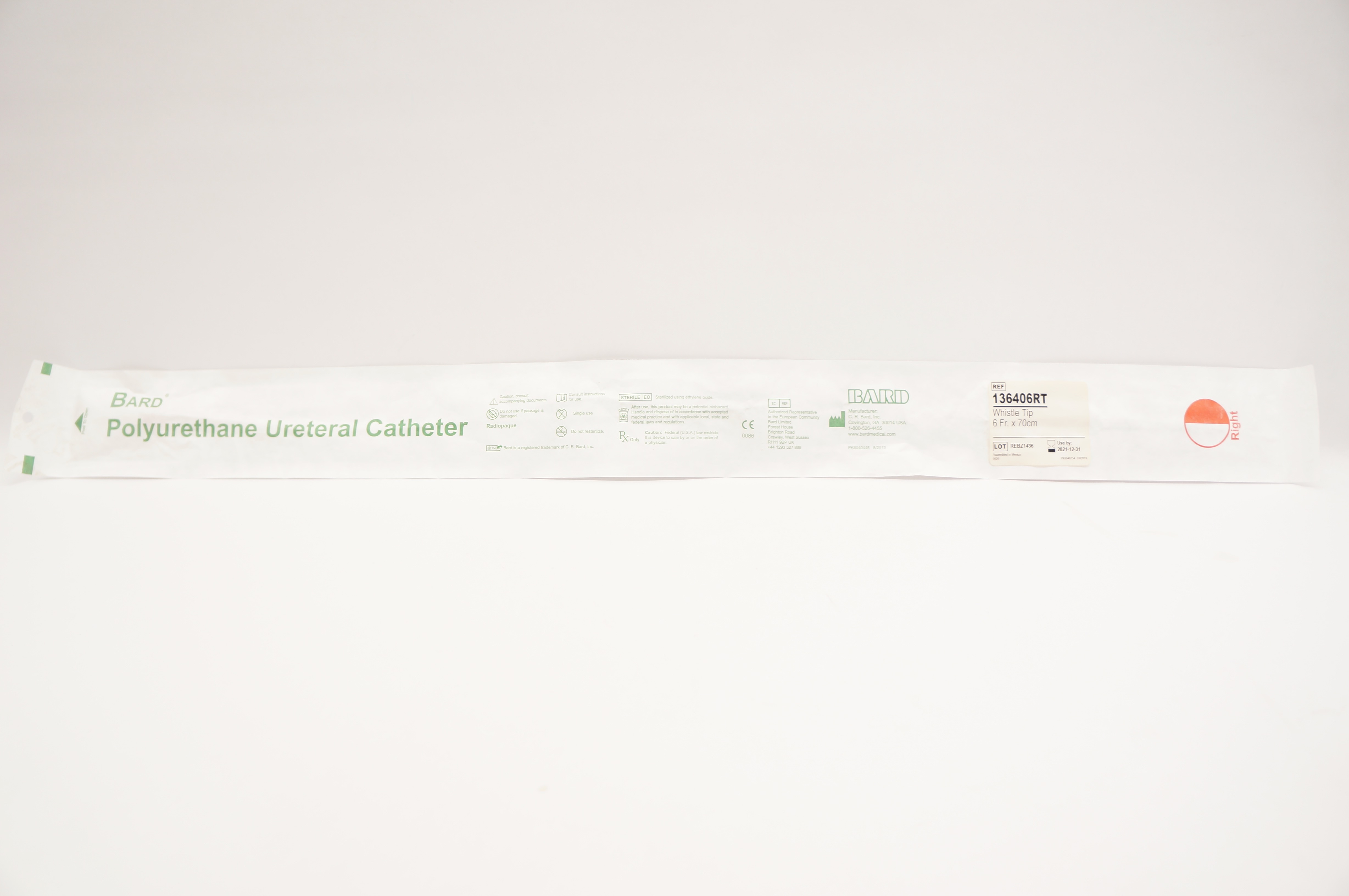 Bard 136406RT Polyurethane Ureteral Cath. Whistle Tip Right 6Fr x 70cm (x)