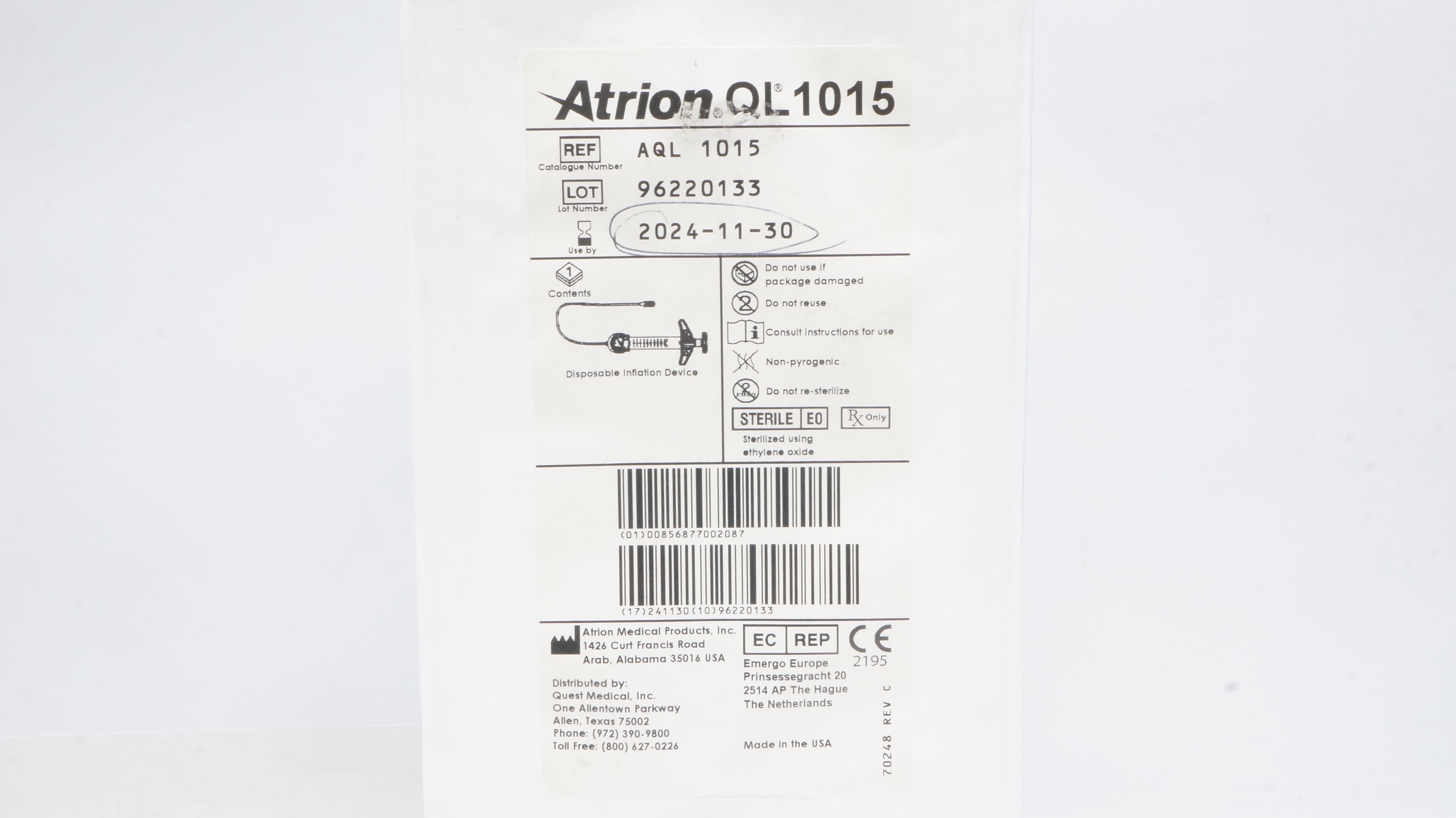 Atrion Medical AQL1015 QL Disposable Inflation Device (x)
