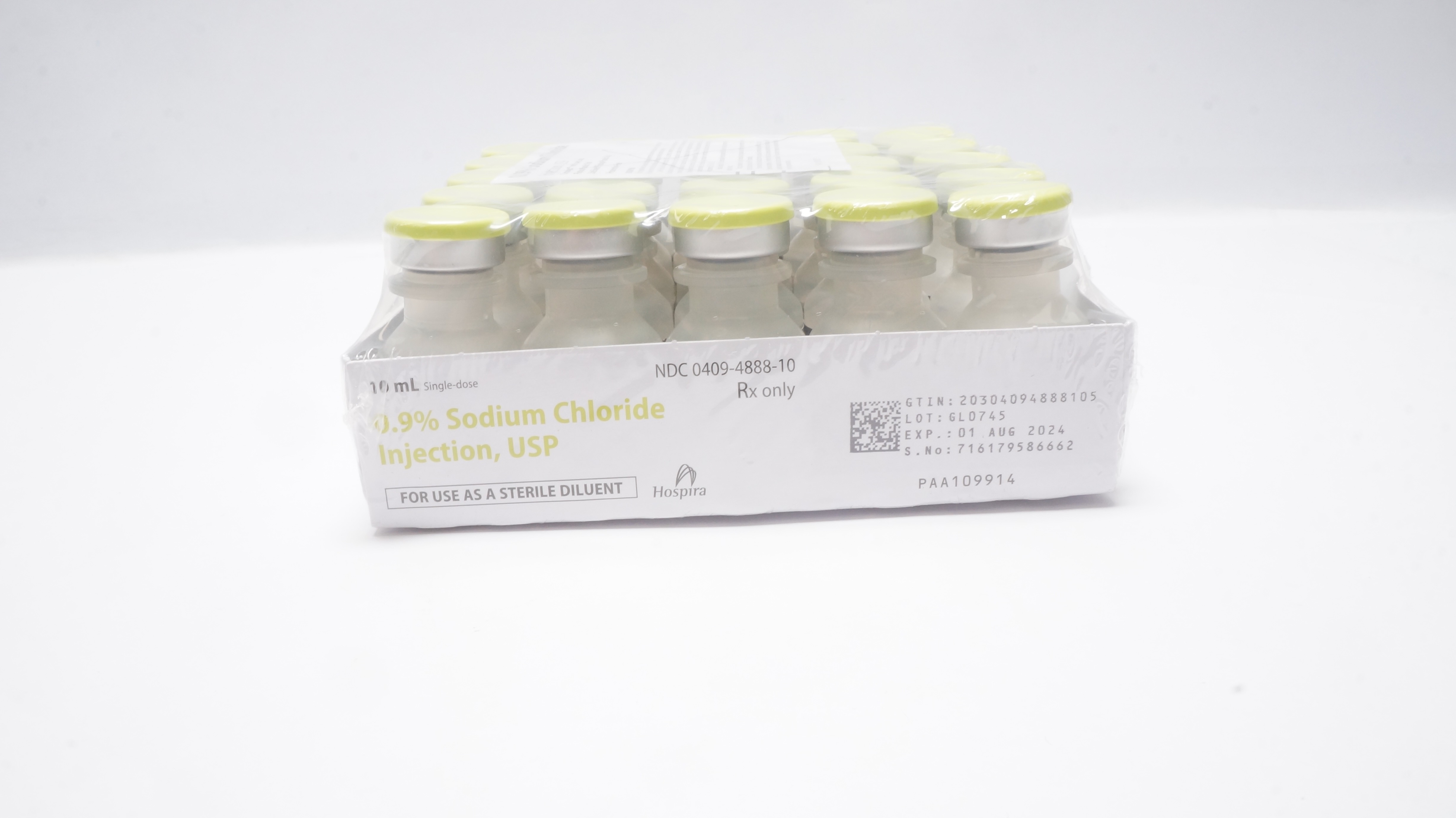 Hospira NDC 0409-4888-10 0.9% Sodium Chloride Injection,USP 10ml (x)- Pack of 25
