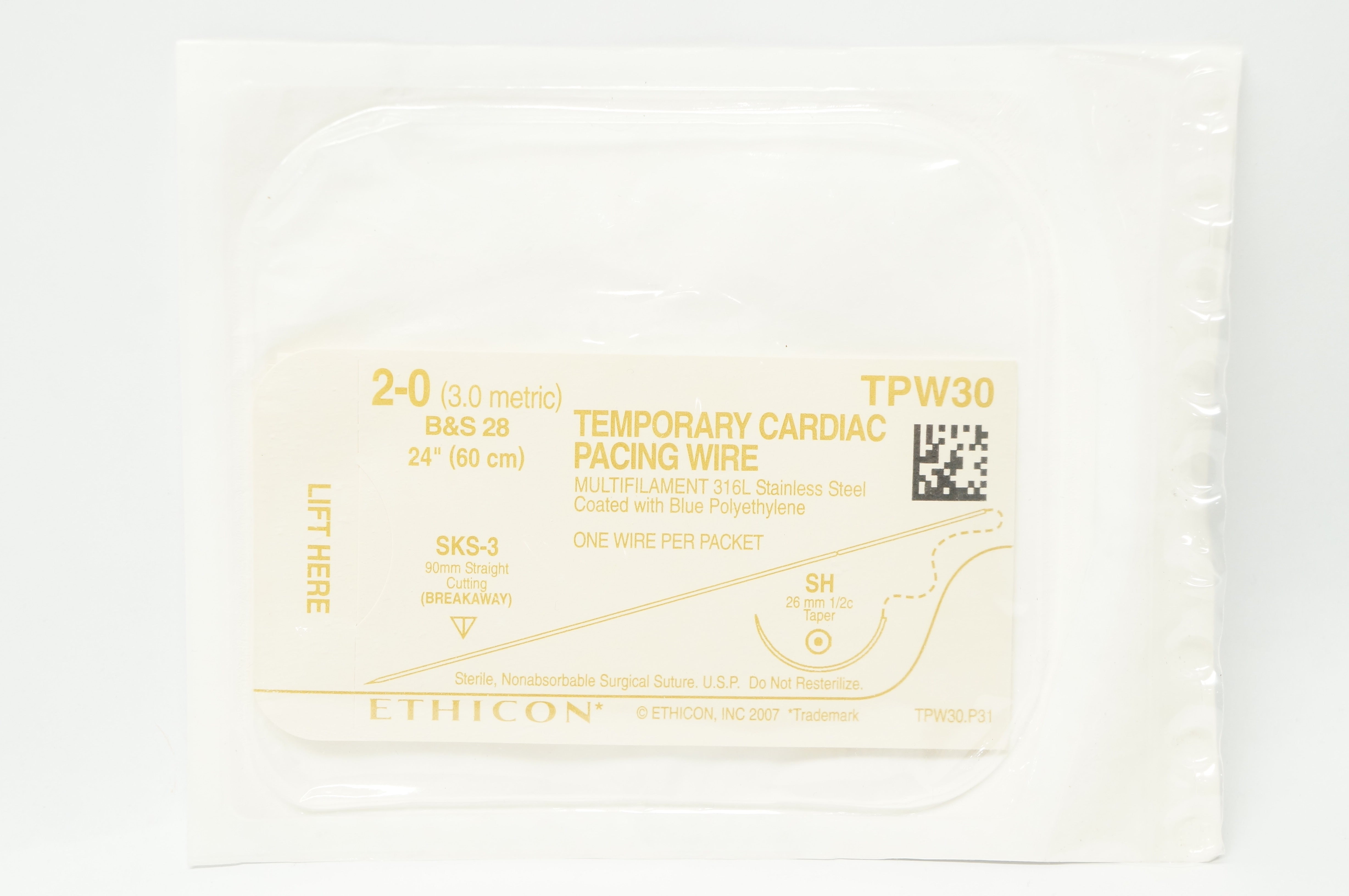 Ethicon TPW30 Temporary Cardiac Pacing Wire SKS-3 Straight Cutting 90mm 24in (x)