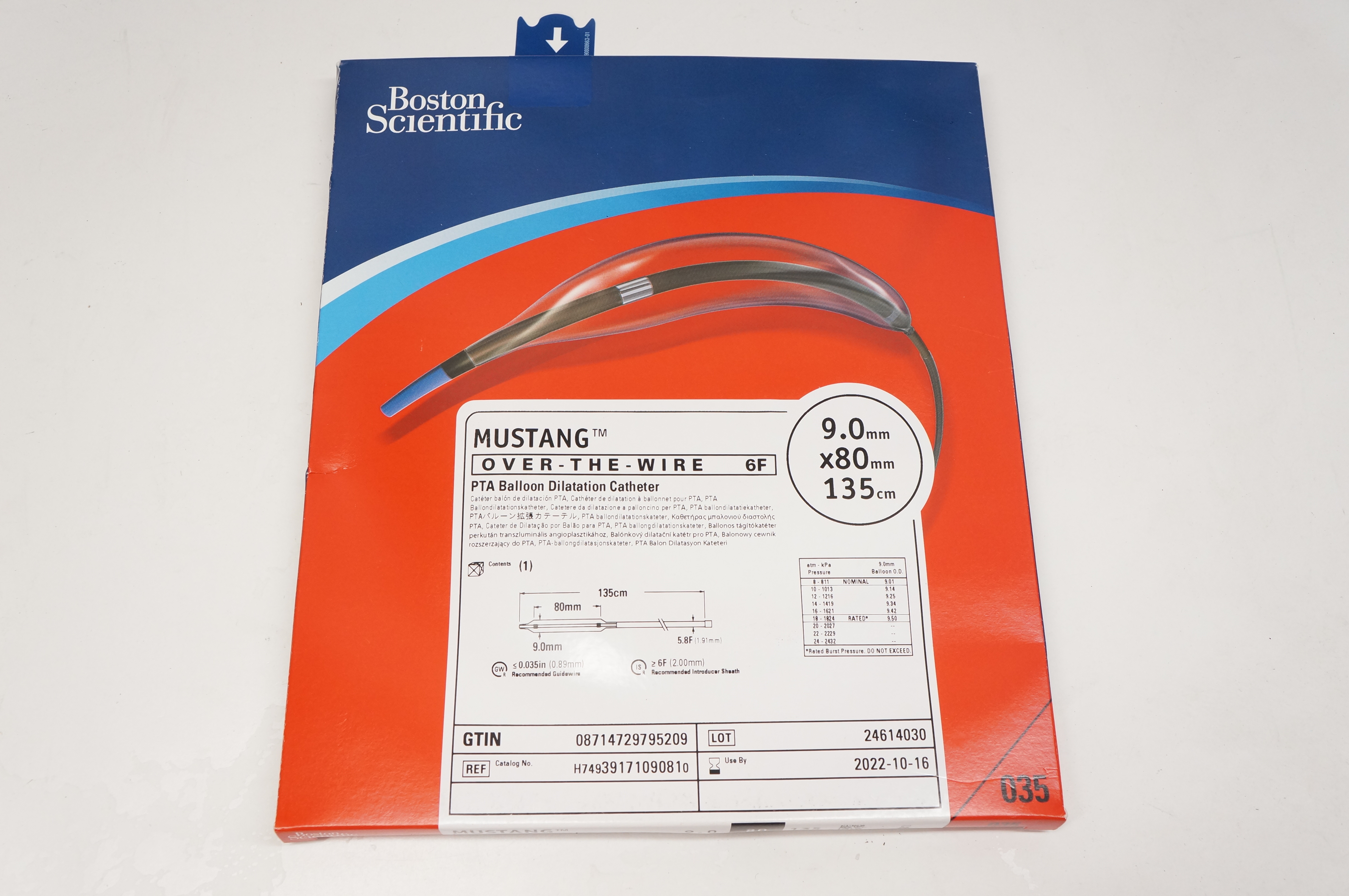 Boston Scientific 3917109081 MUSTANG PTA Balloon Dilatation Cath. 6F, 9mm x 80mm