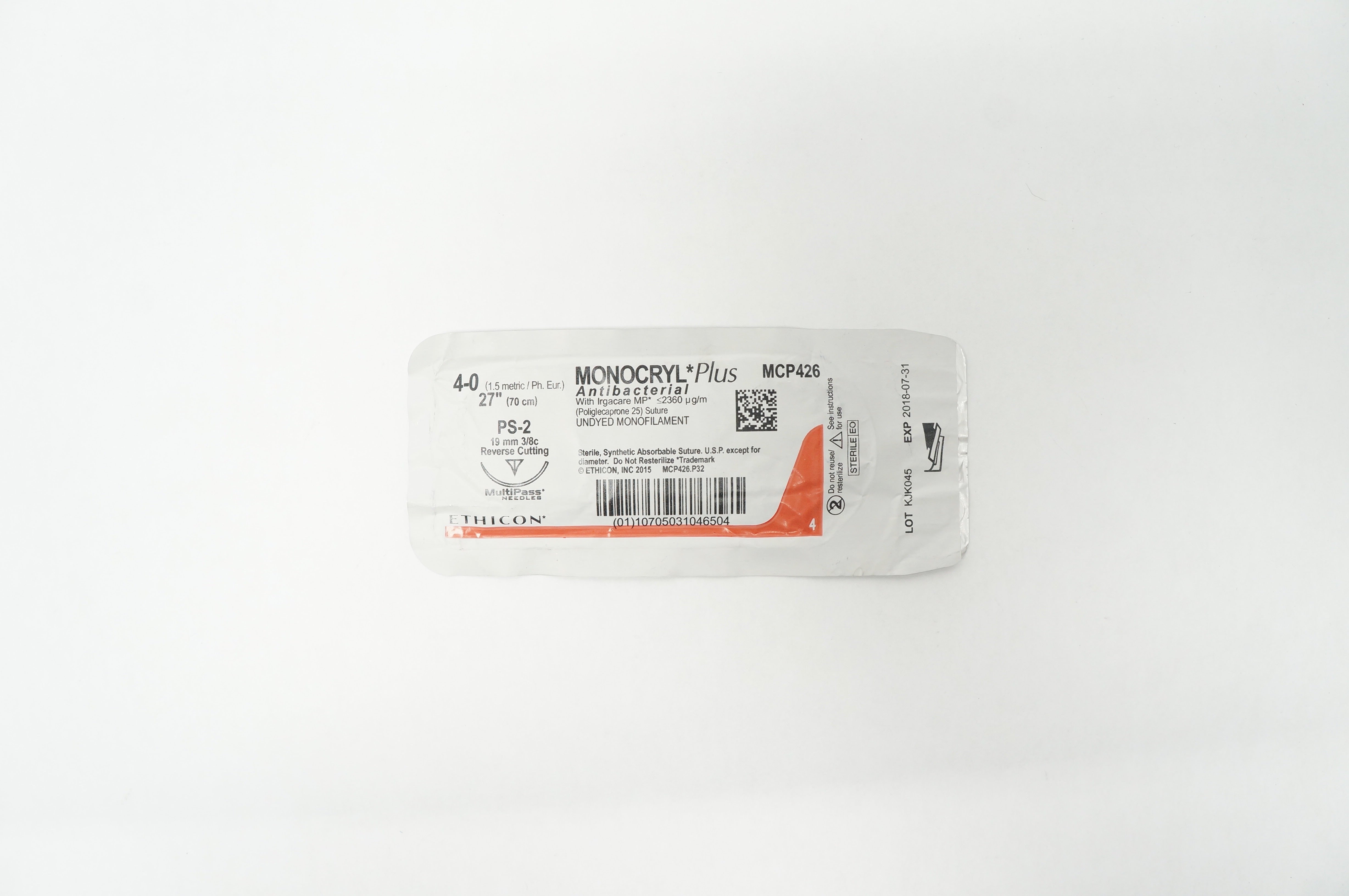 Ethicon MCP426 4-0 MONOCRYL Plus, Reverse Cutting, PS-2, 27inch (x)