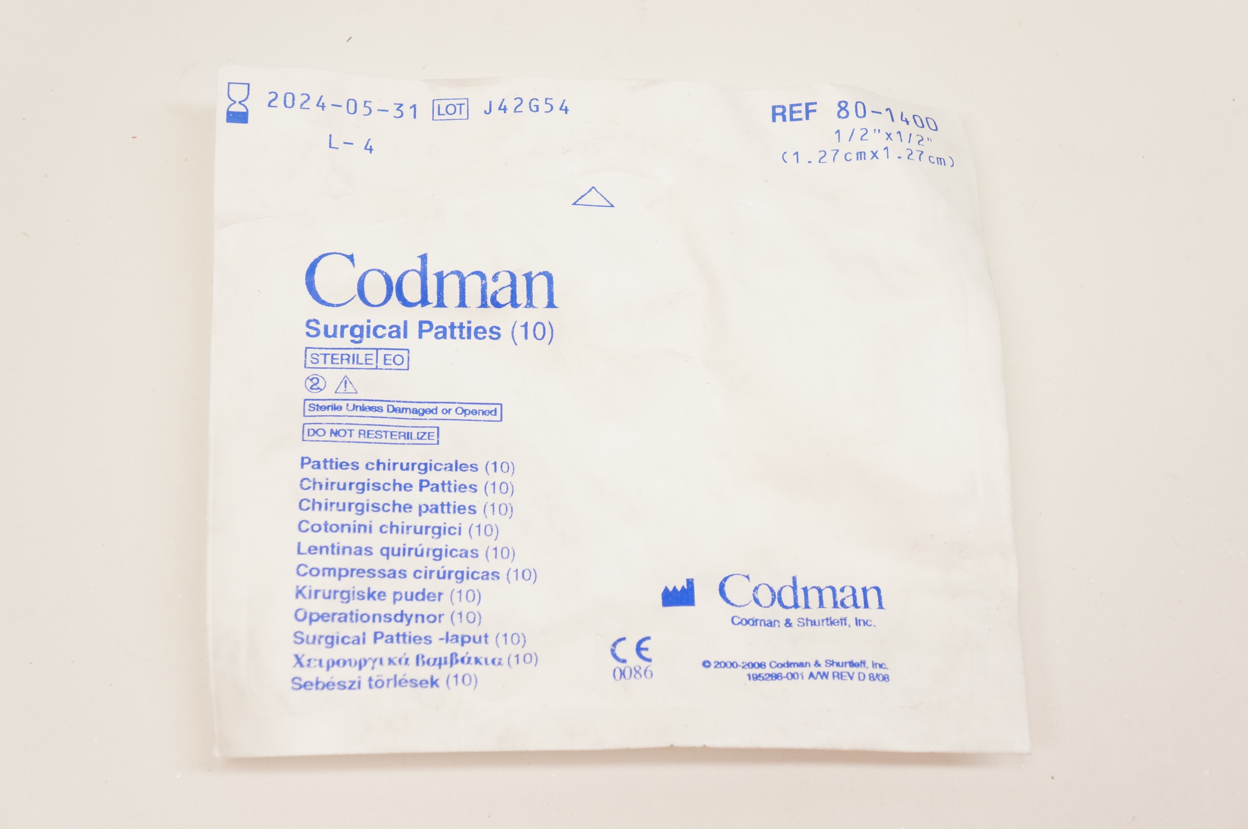 Codman 80-1400 Surgical Patties 1/2inch x 1/2inch - Pack of 10