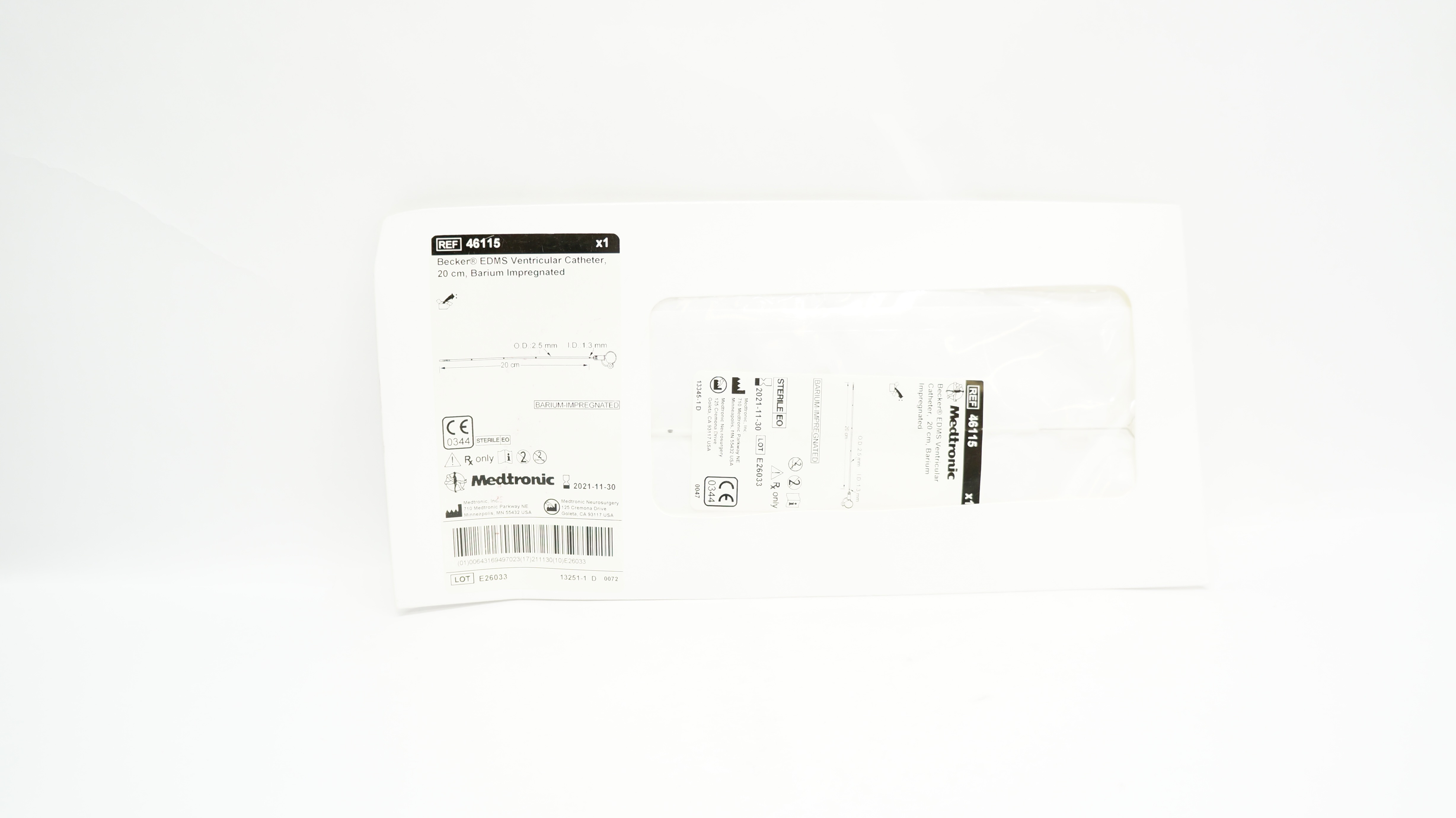 Medtronic 46115 Becker EDMS Ventricular Cath. 20cm Barium 1.3mm x 2.5mm (x)