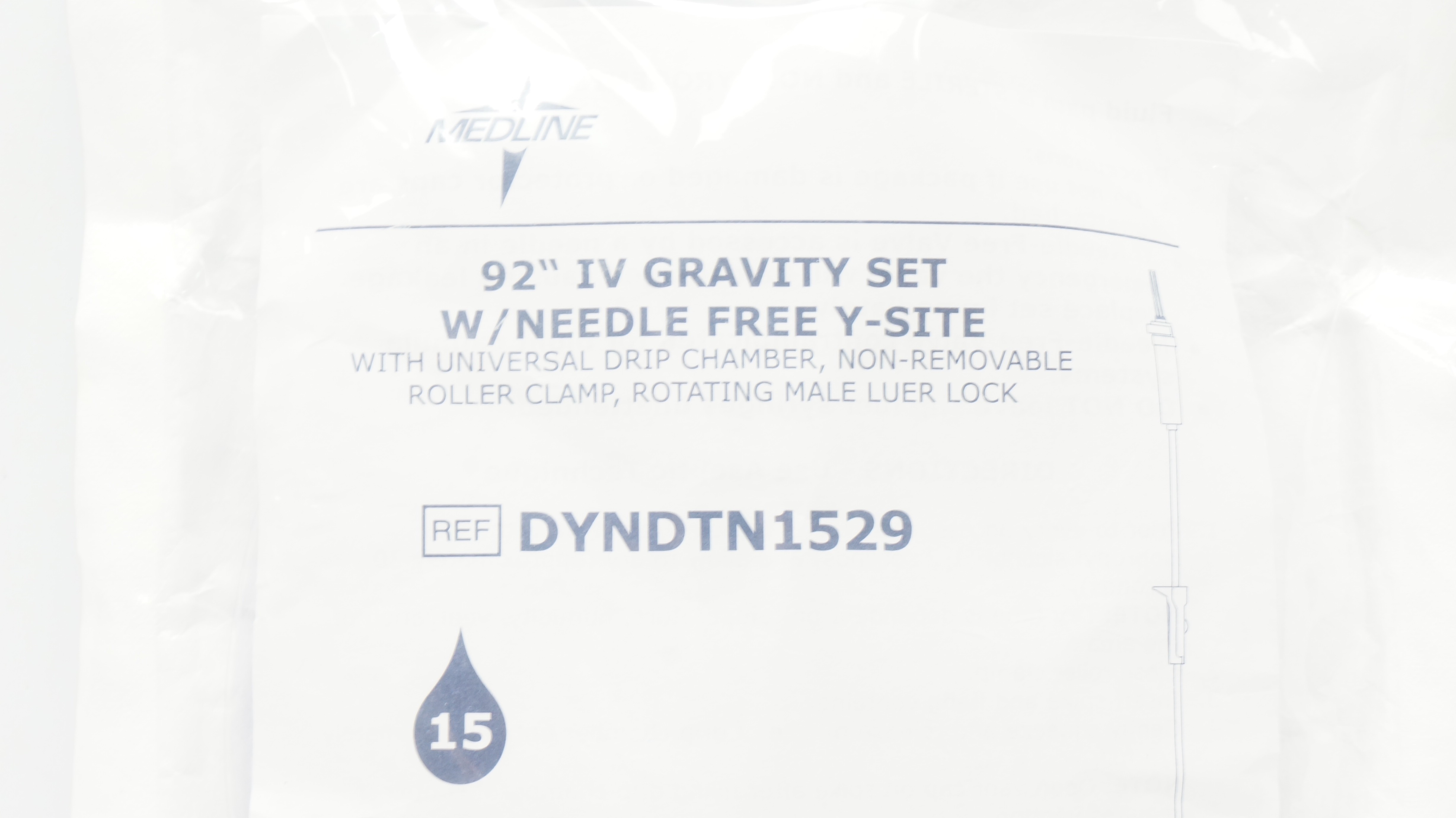 Medline DYNDTN1529 92inch IV Gravity Set W/Ndlefree Y-Site 21ml 234cm 15Drops/mL