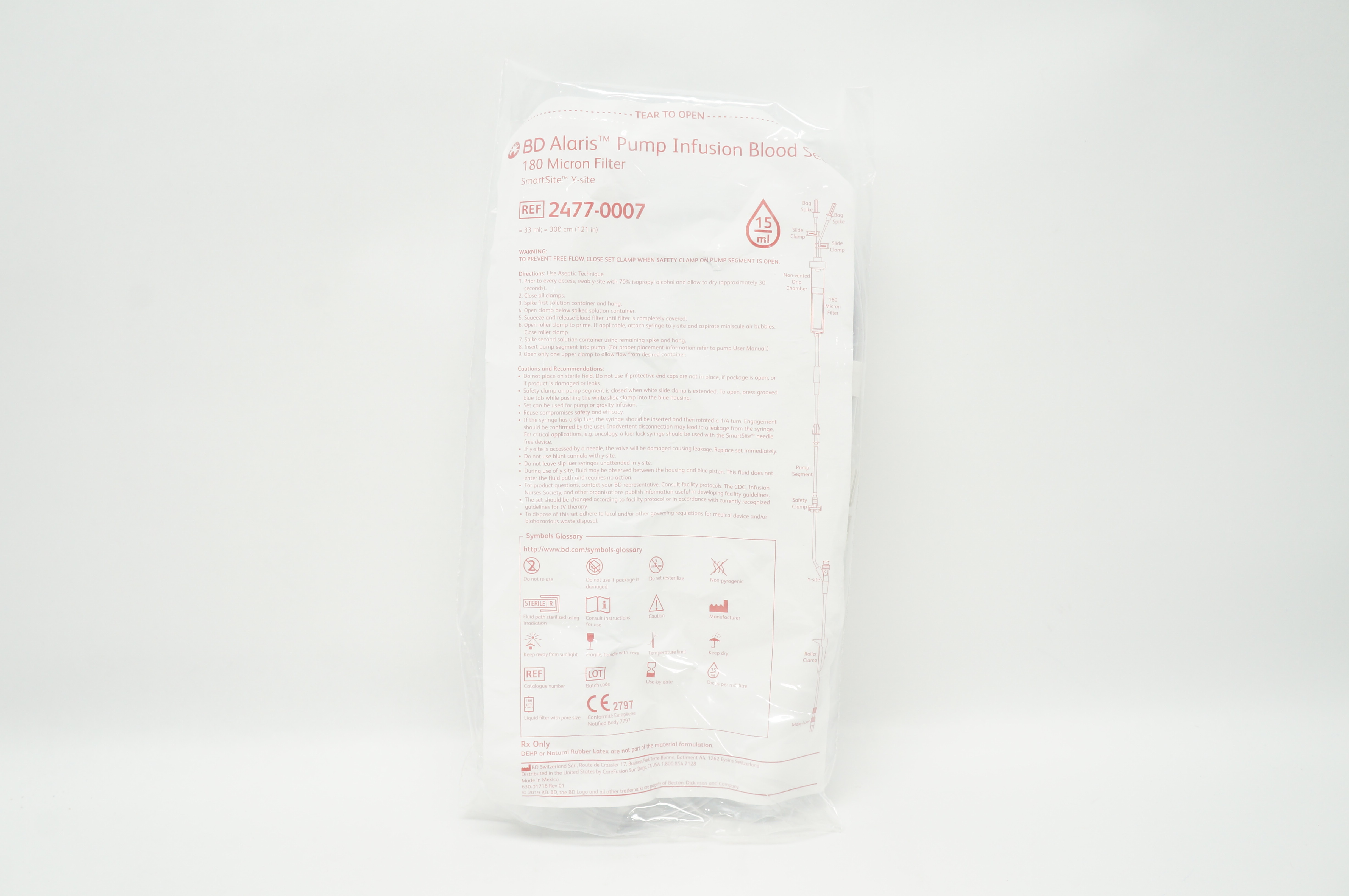 BD 2477-0007 Alaris Pump Infusion Blood Set 180 Micron Filter 15ml