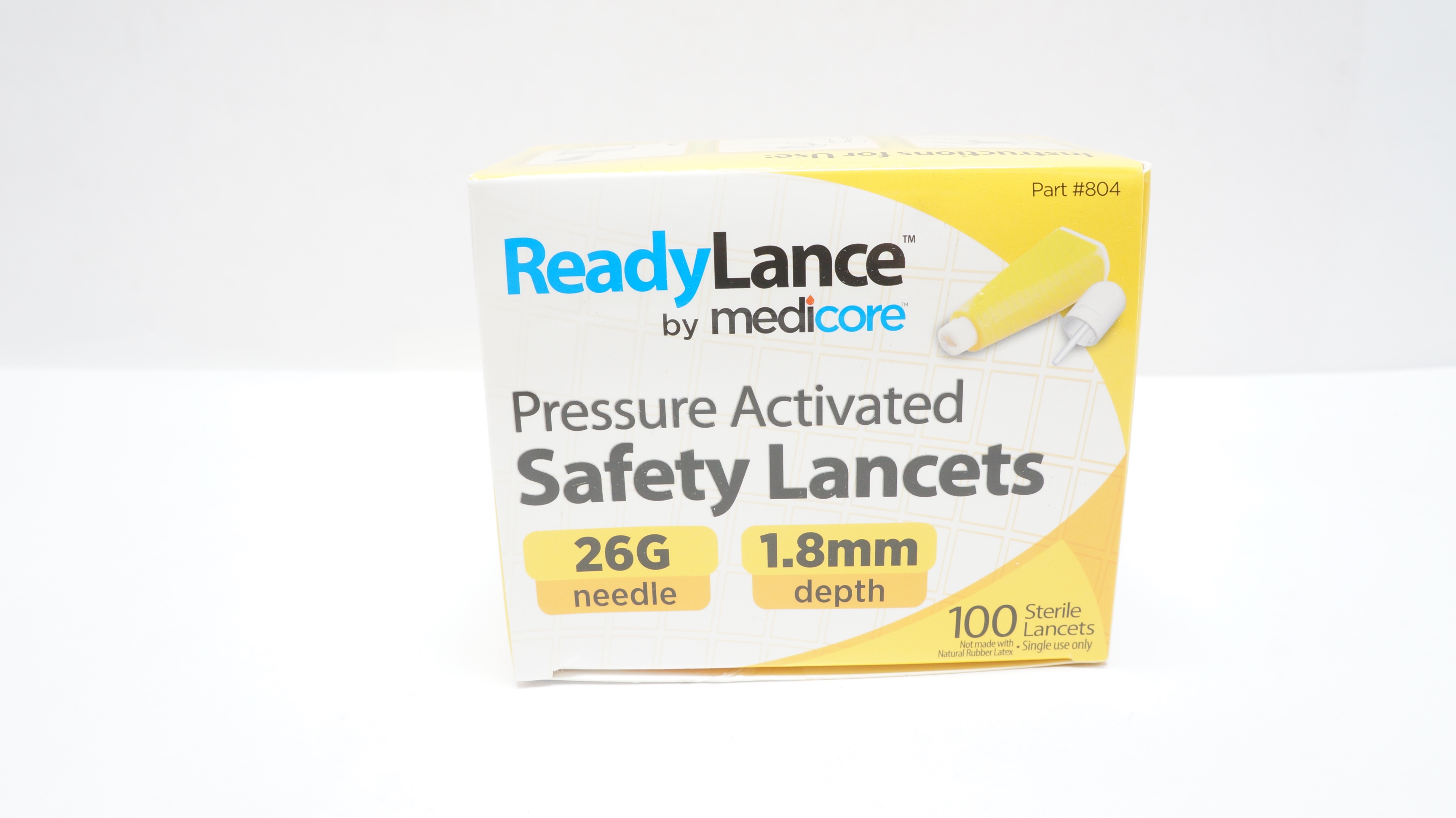 Medicore 804 ReadyLance Pressure Activated Safety Lancets 26G x 1.8mm- Box of 92