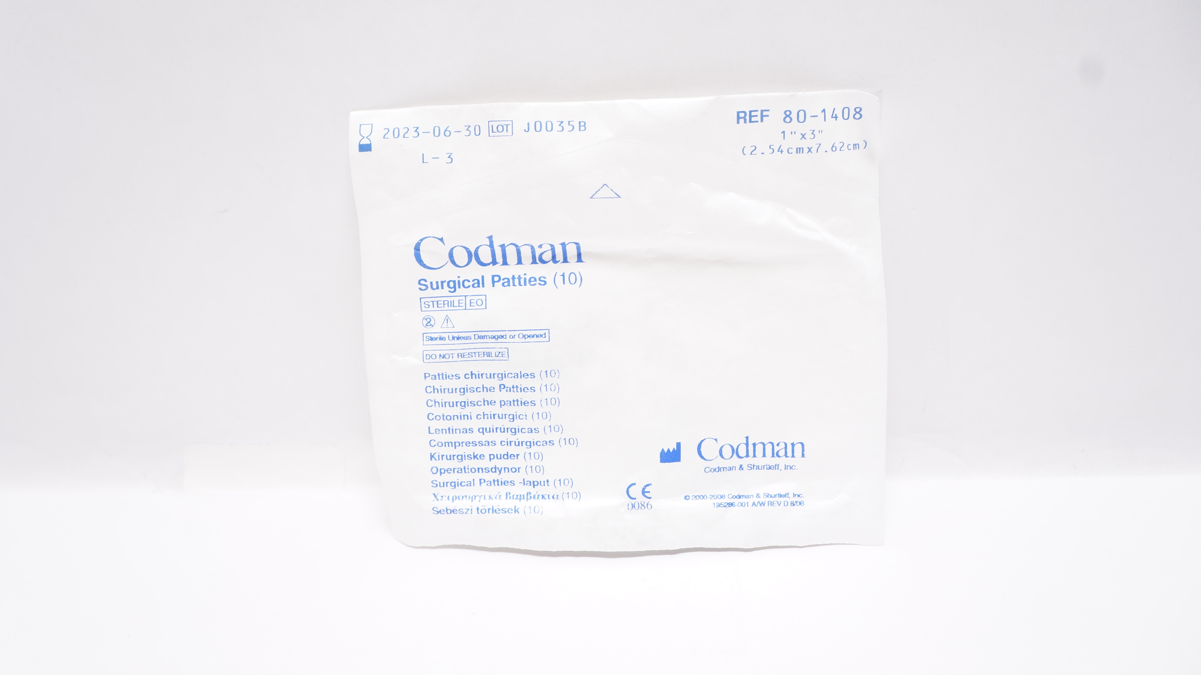 Codman 80-1408 Surgical Patties, 1inch x 3inch (x) - Pack of 10