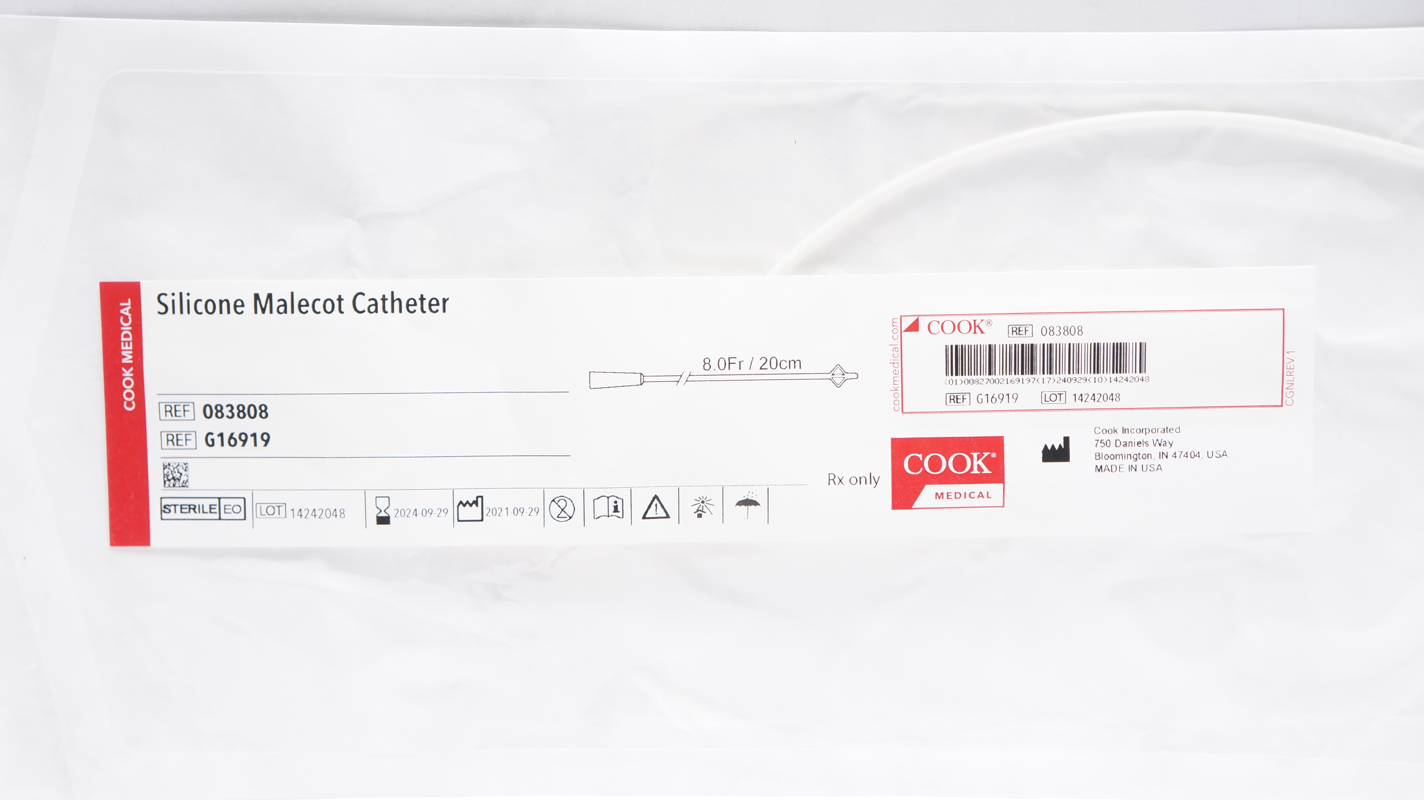 Cook Medical G16919 Silicone Malecot Cath. 8.0Fr/20cm