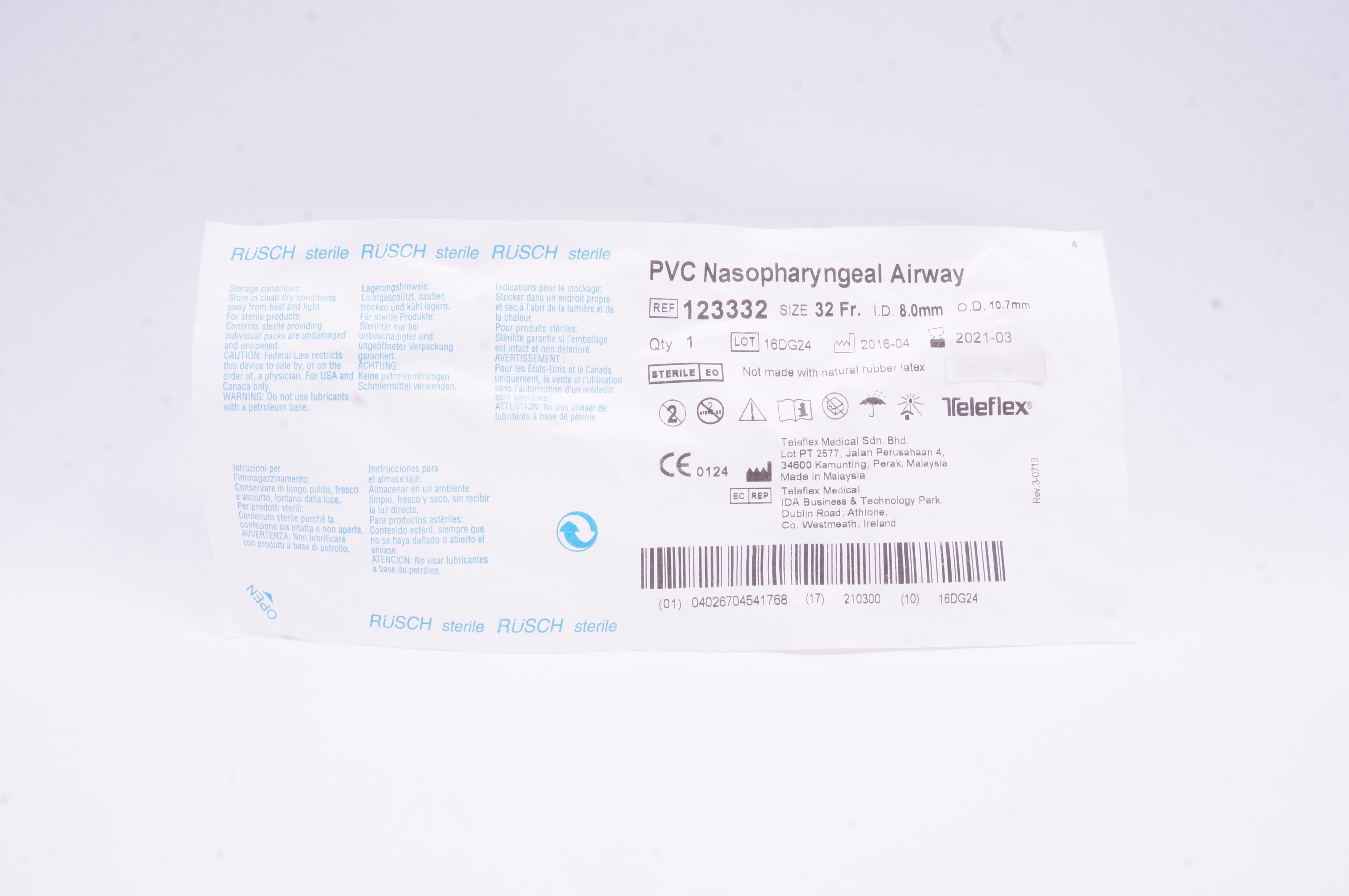 Teleflex 123332 PVC Nasopharyngeal Airway 32 Fr. 8.0mm x 10.7mm (x)