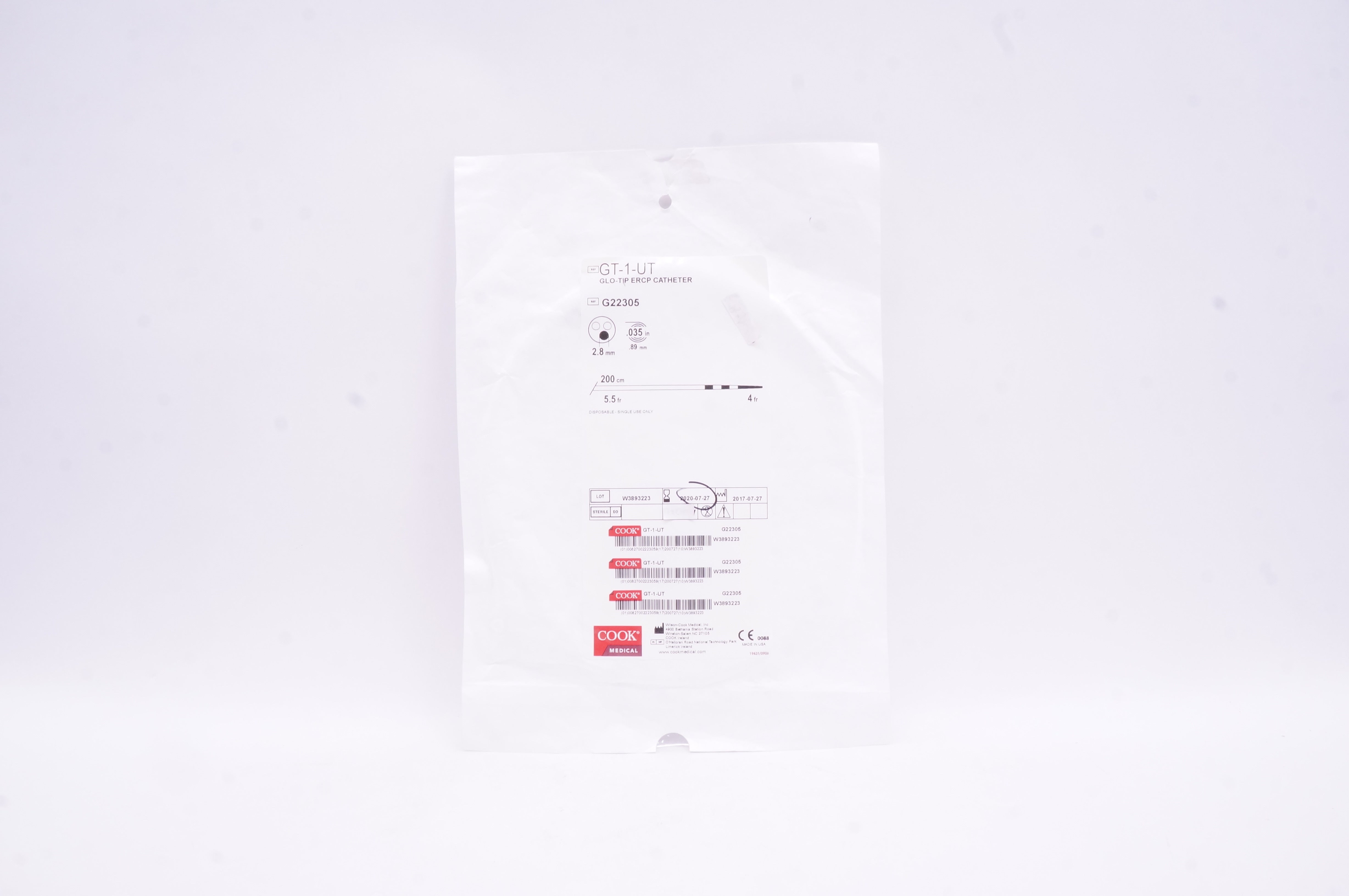 Cook Medical G22305 Glo-Tip ERCP Catheter 2.8mm .035inch 200cm 5.5 Fr (x)