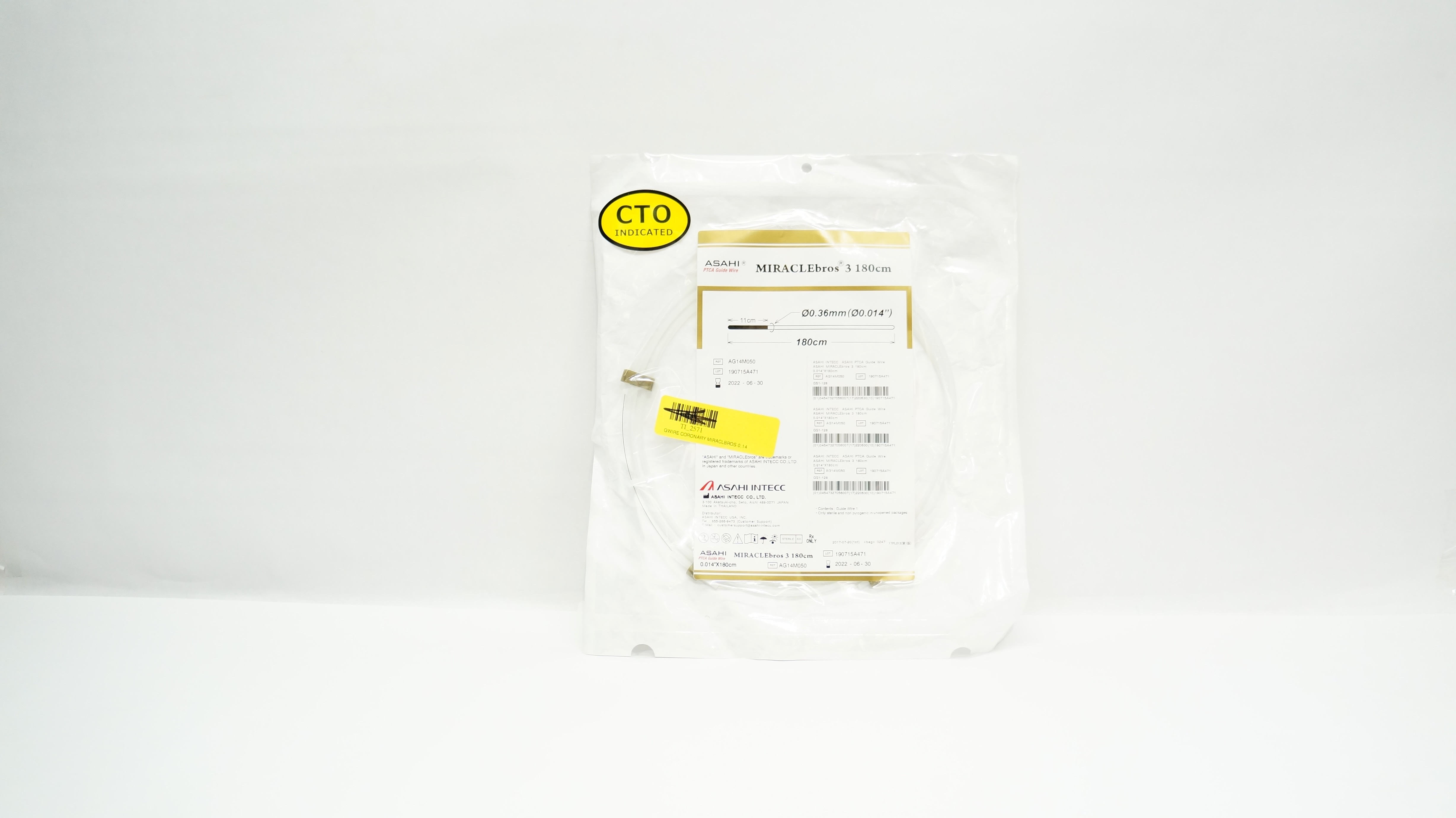 Asahi Intecc AG14M050 MIRACLEbros 3 PTCA Guide Wire, 0.014inch x180cm (x)