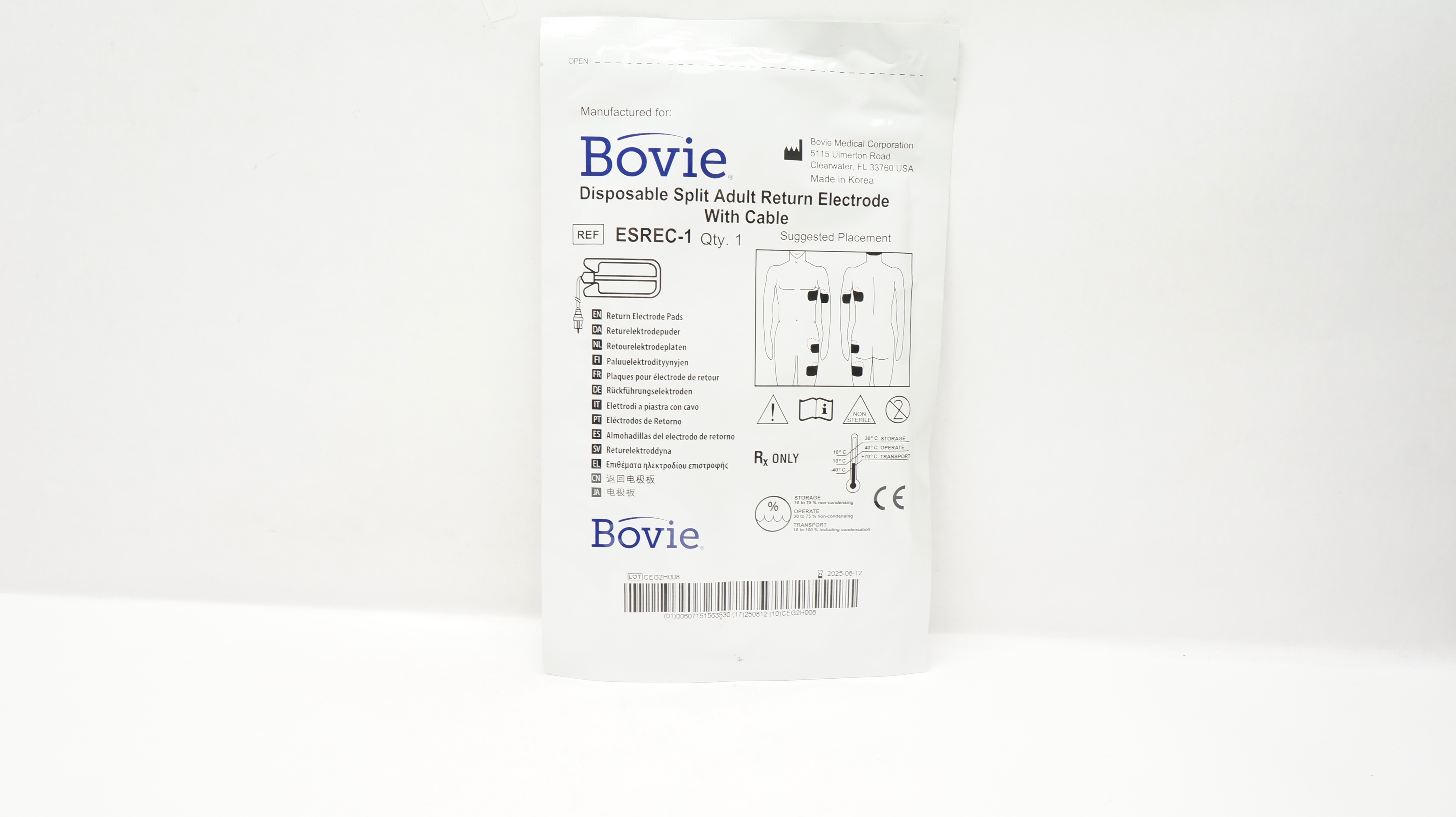 Bovie Medical ESREC-1 Disposable Split Adult Return Electrode Pads w/Cable