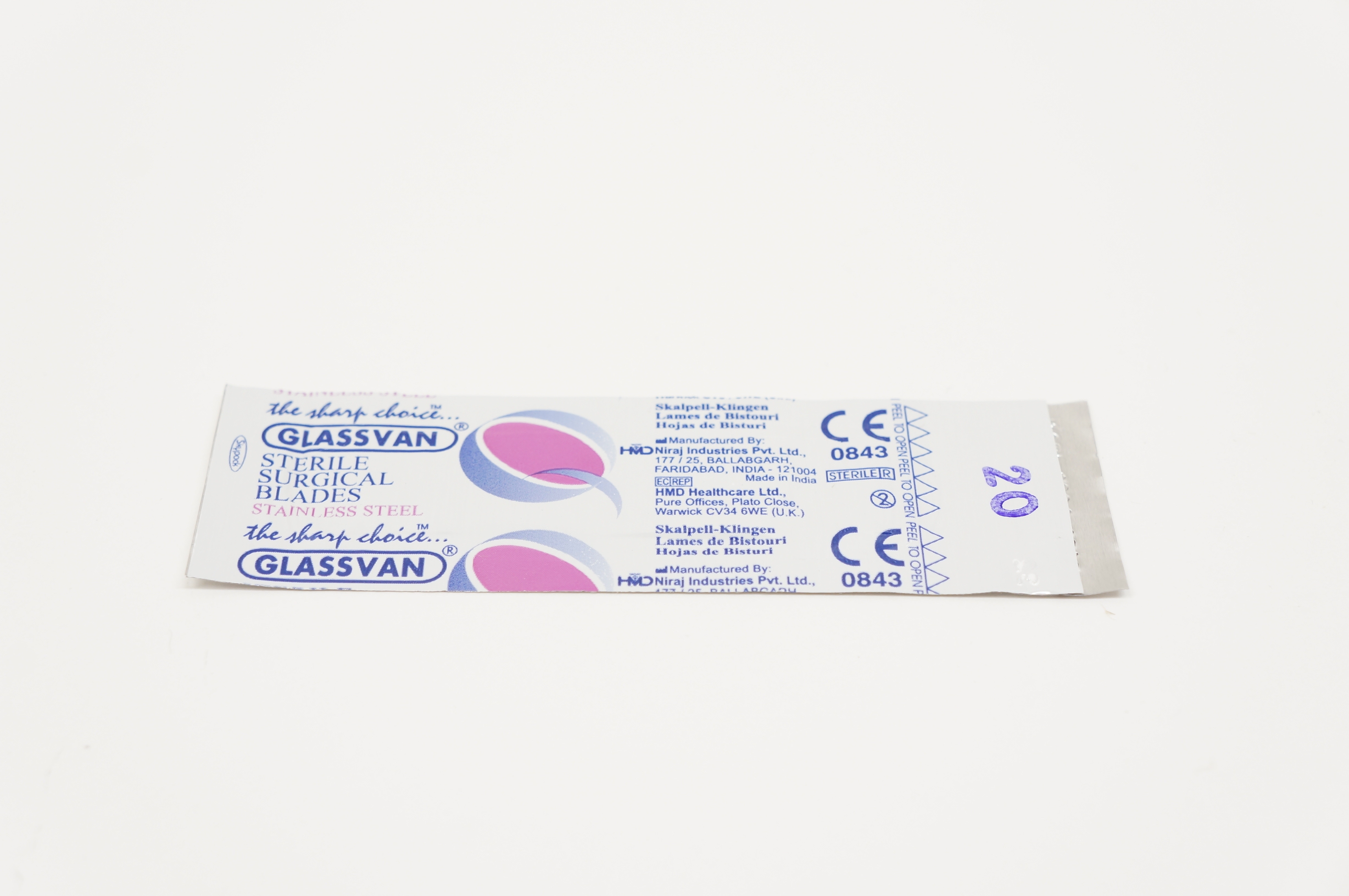 HMD GLASSVAN Sterile Surgical Blades Stainless Steel 20