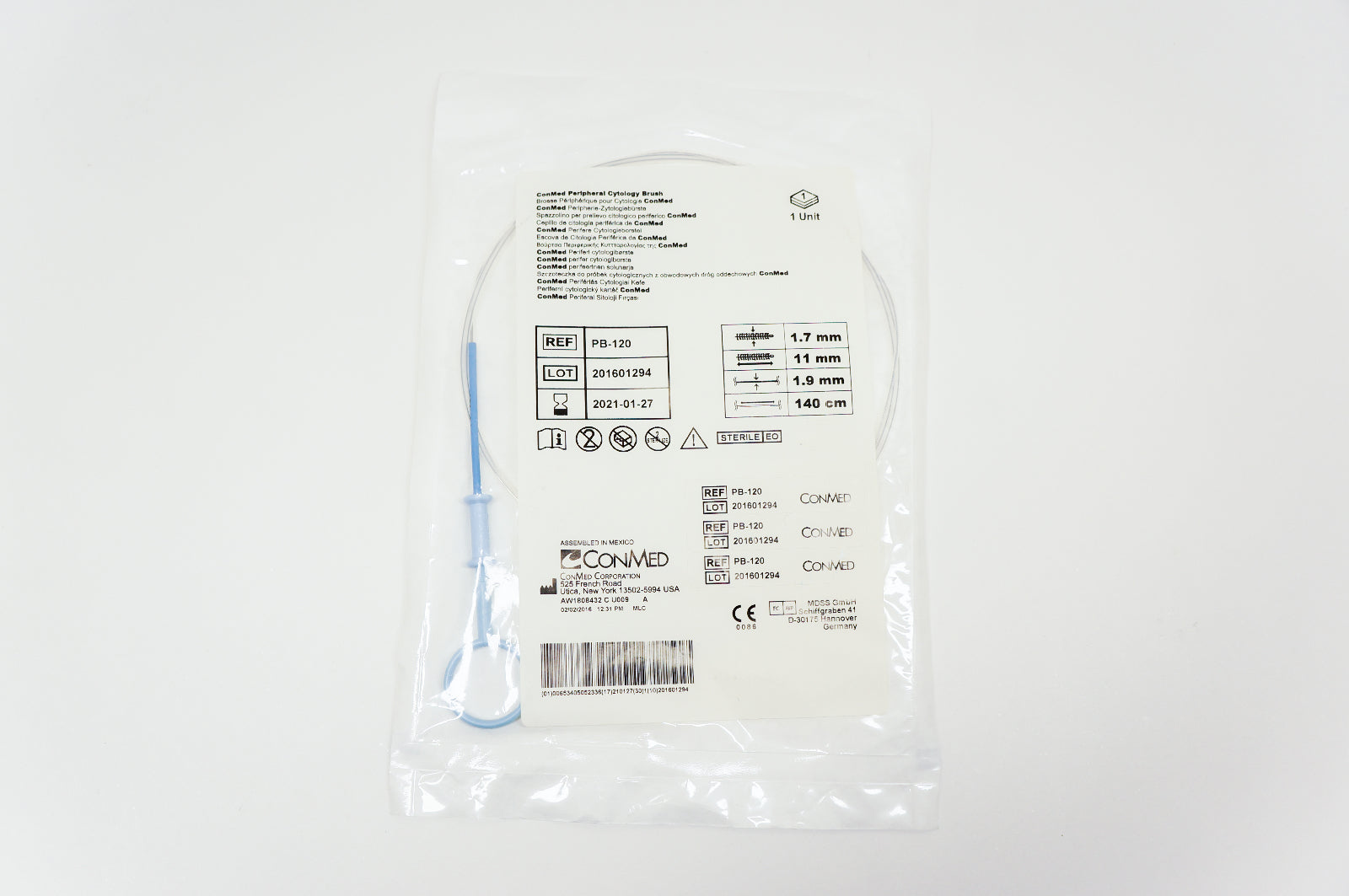 ConMed PB-120 Peripheral Cytology Brush 1.9 mm x 140 cm Sheath, 1.7 mm Diameter