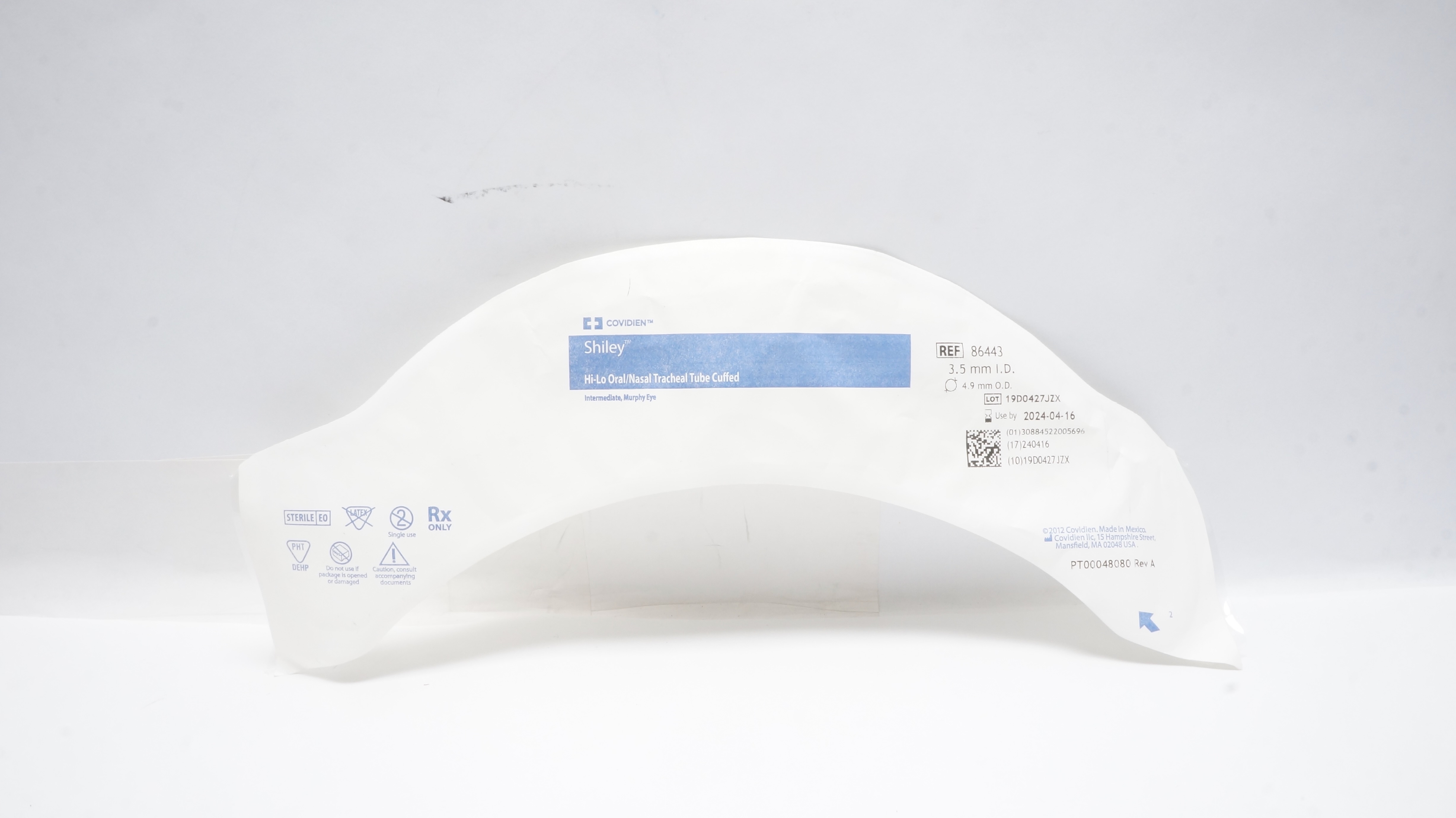 Covidien 86443 Shiley Hi-Lo Oral/Nasal Tracheal Tube Cuffed 3.5ID x 4.9mm OD(x)