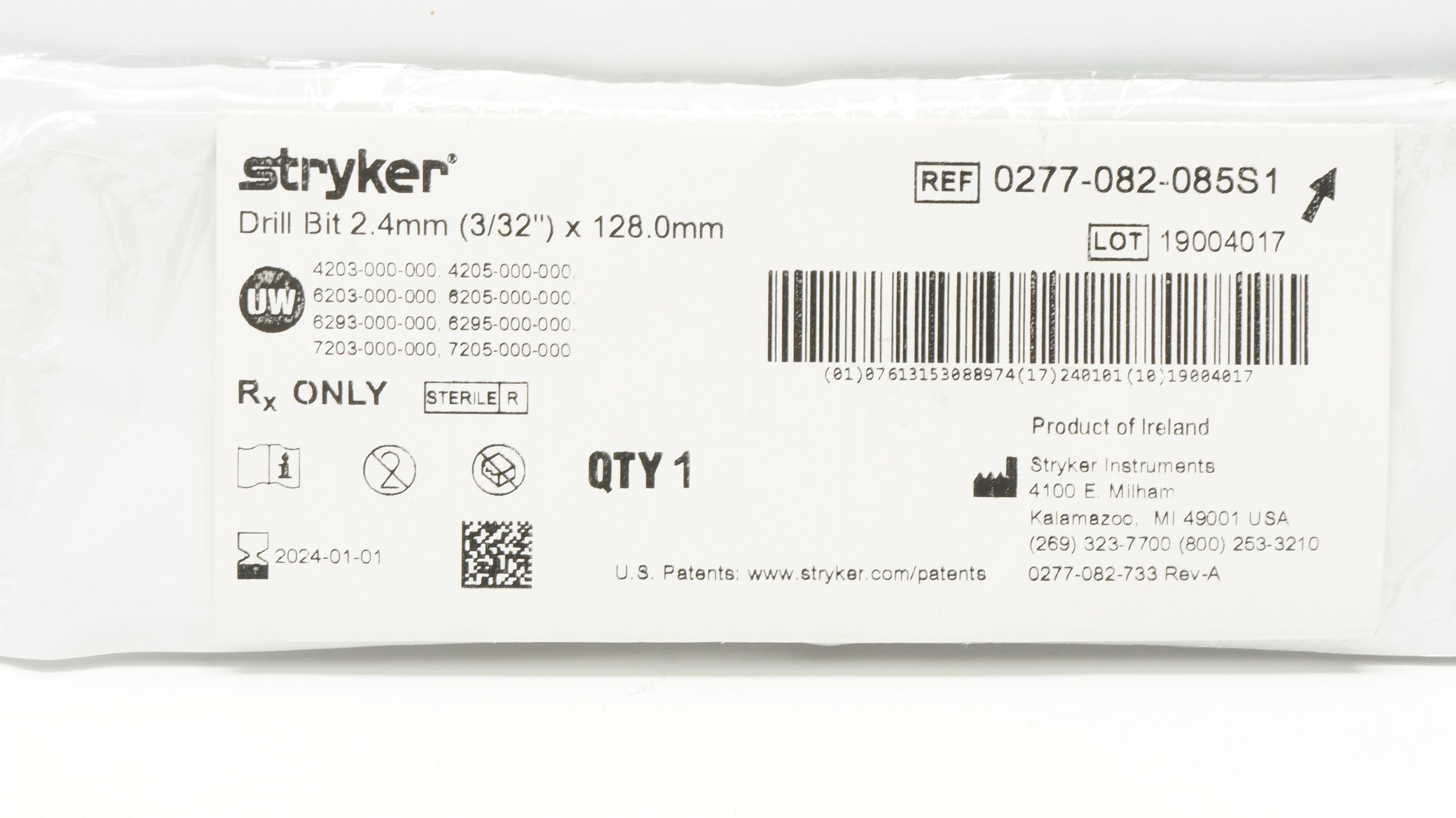 Stryker 0277-082-085S1 Dril Bit 3/32inch x 128.0mm (x)