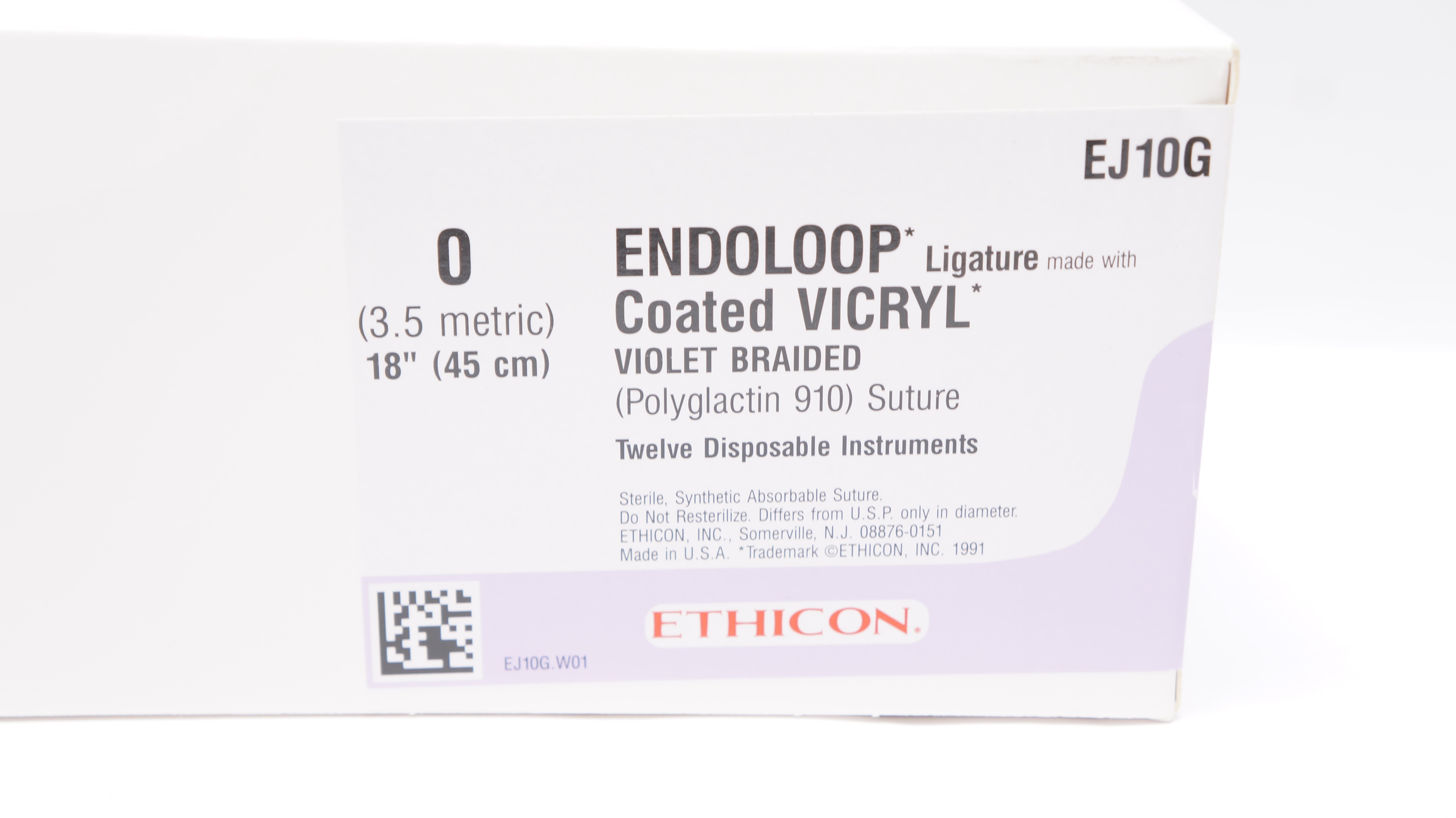 Ethicon EJ10G 0 Endoloop Coated Vicryl 18In,Polyglactin 910 Stre (x) - Box of 9