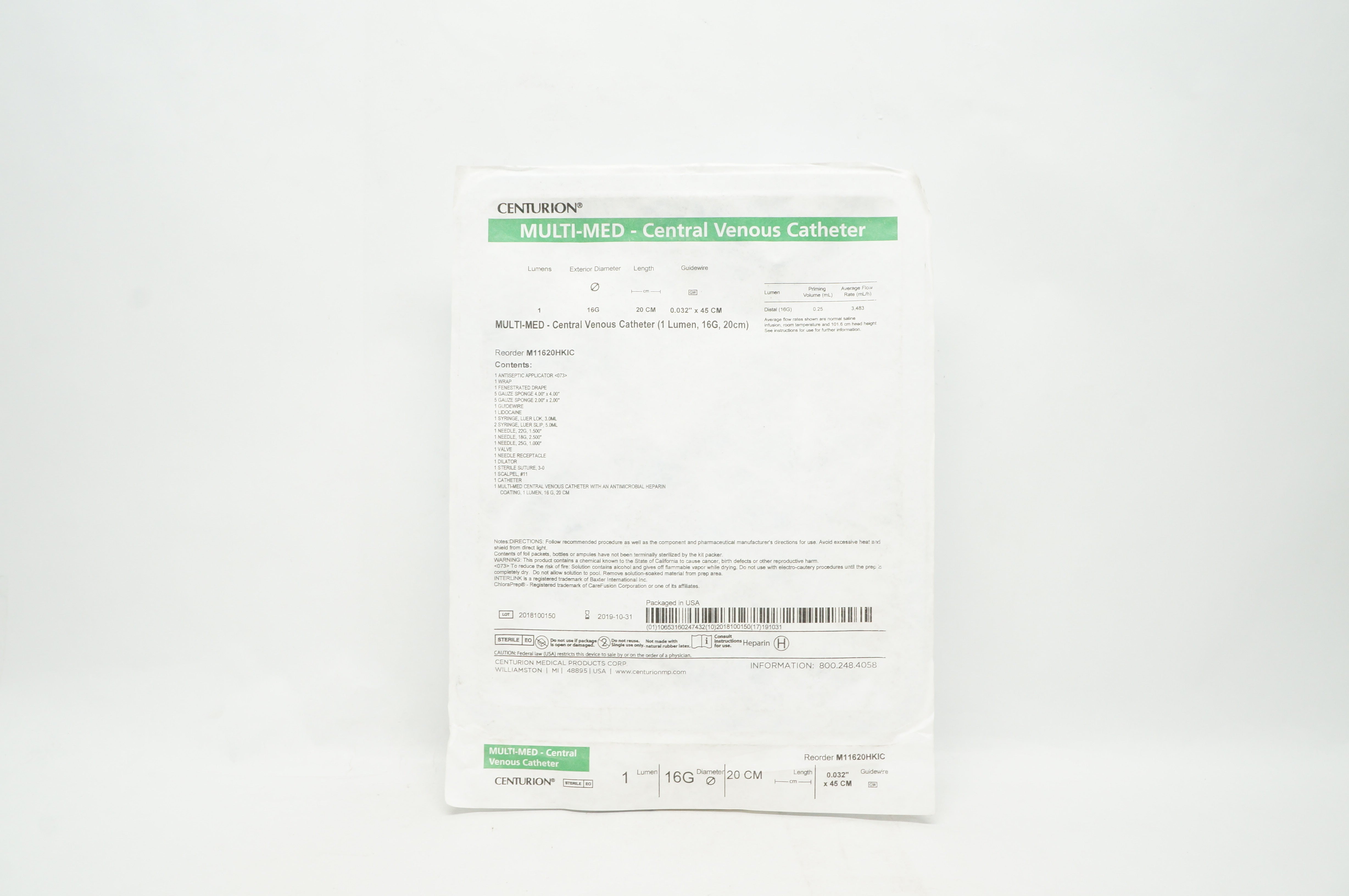 Centurion M3716HKIC Multi-Med Central Venous Catheter 7Fr 16G (x)